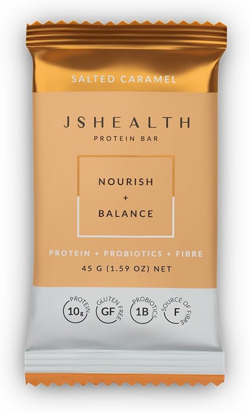 Jshealth Protein Bar - Salted Caramel | Salted Caramel Protein Bars | High Protein Box of 12 X 45G Bars, Gluten-Free + Vegan-Friendly + Dairy-Free Ingredients