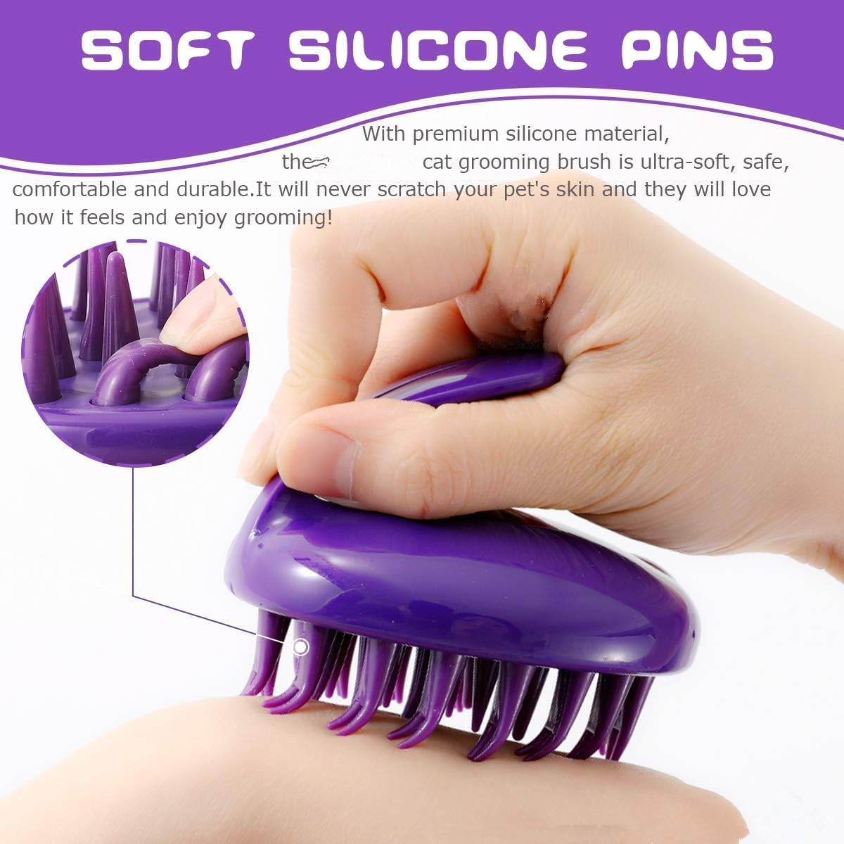 Cat Brush - Soft Rubber Pins & Washable Silicone, Shedding/Grooming/Massage Tool for Short/Long Hair, Scratch-Free Hair Mat Remover（Purple) image number 1