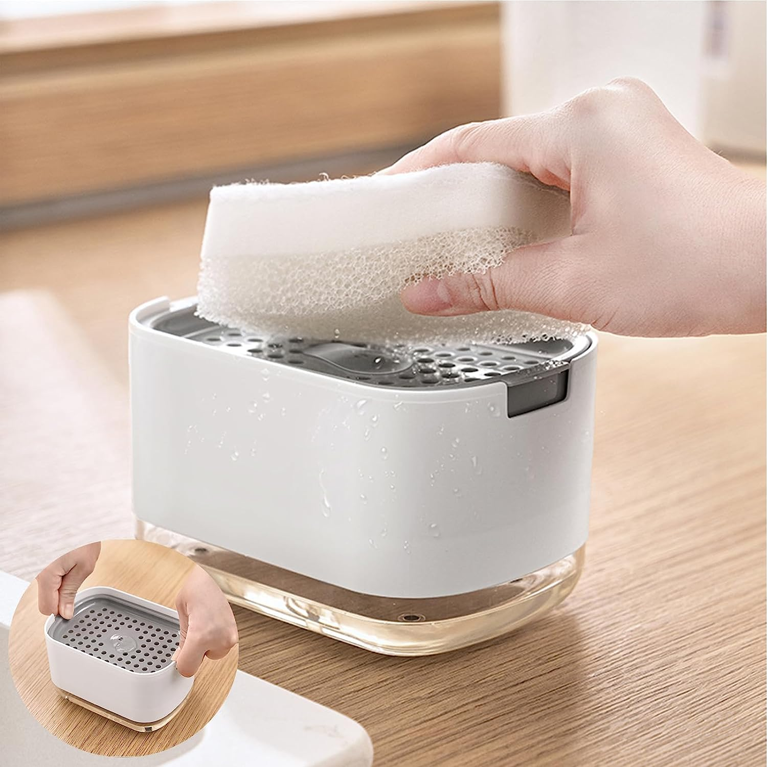 RUFCRIL Soap Pump Dispenser and Sponge Holder, 10 Ounces / 300Ml Dish Soap Dispenser for Kitchen,White - White image number 5