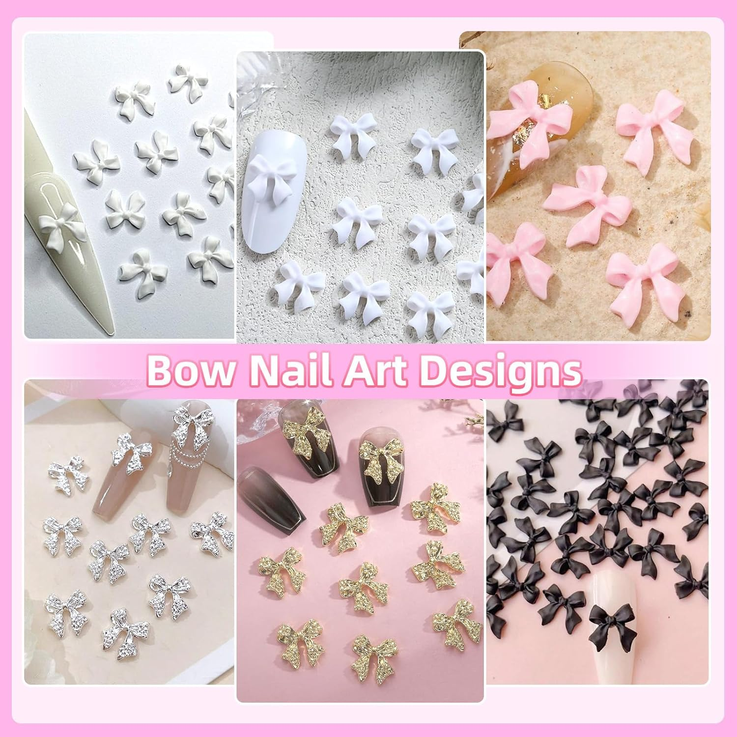 60 Pcs 3D Bow Nail Charm and Gems, Silver Gold Alloy Bowknot Nail Gems, 4 Colors Bows Acrylic Nail Art Charms Glitter Nail Gems Charms for Nail Art DIY Decoration Accessories Crafts image number 4