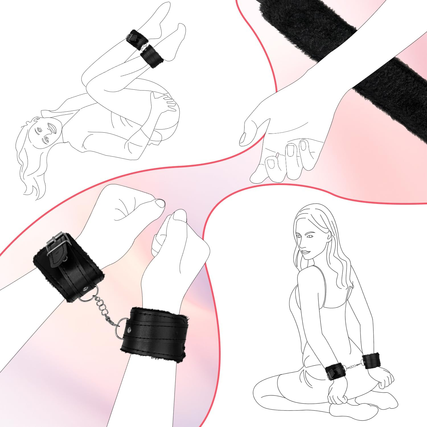 Adjustable Handcuffs Ankle Bracelets,Restraint Set Toy Eco Friendly Gift, Training Bed Set - Black 1 image number 7