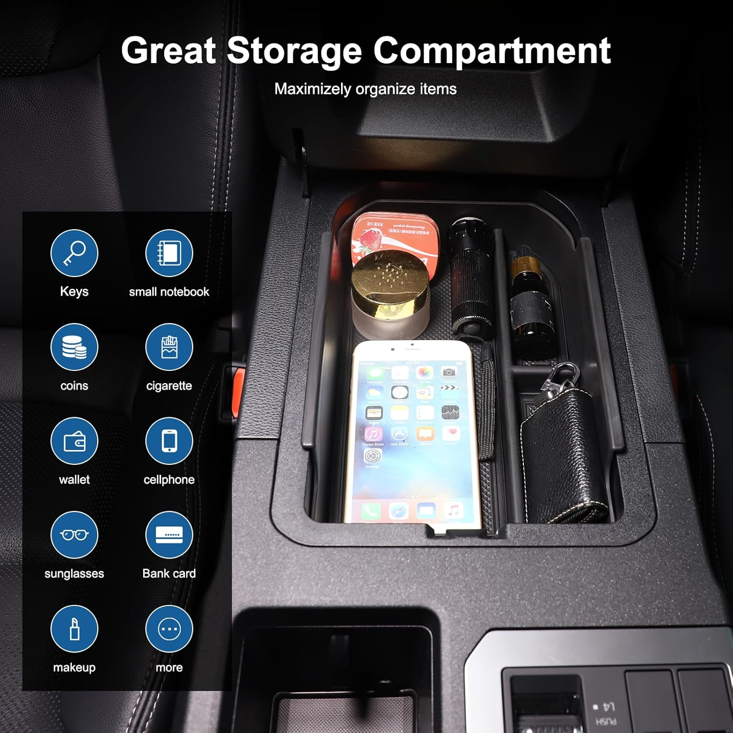 Yinaniutos Center Console Organizer Compatible with Toyota Land Cruiser 250 Prado J250 LC250 2024 2025, Armrest Storage Box Insert Tray with Non-Slip Mat image number 4