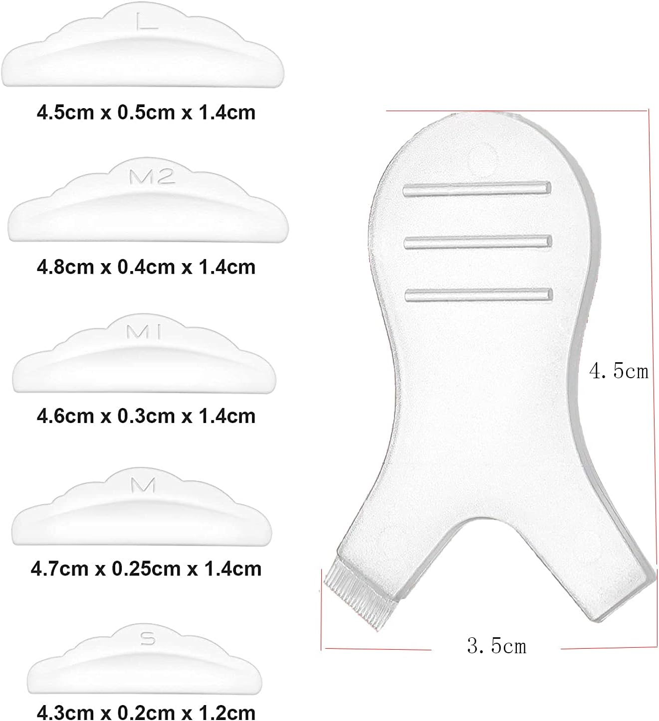 44 Piece Lash Lift Rods,Silicone Eyelash Perming Curler Makeup Tools,5 Sizes S/M/M1/M2/L,Reusable Lash Lifting Pads (Transparent) image number 2