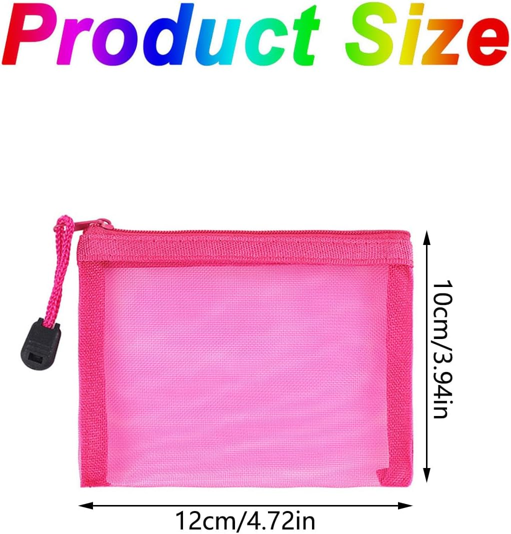 Mtxorvix 24 Pcs Mini Zipper Mesh Bags - Reusable 12X10Cm Nylon Mesh Zipper Pouch Organizer, Mini Zipper Mesh Bags, Coin Pouch & Cosmetic Travel Bags for Makeup, Lipstick, Toiletries, Keys, Cards