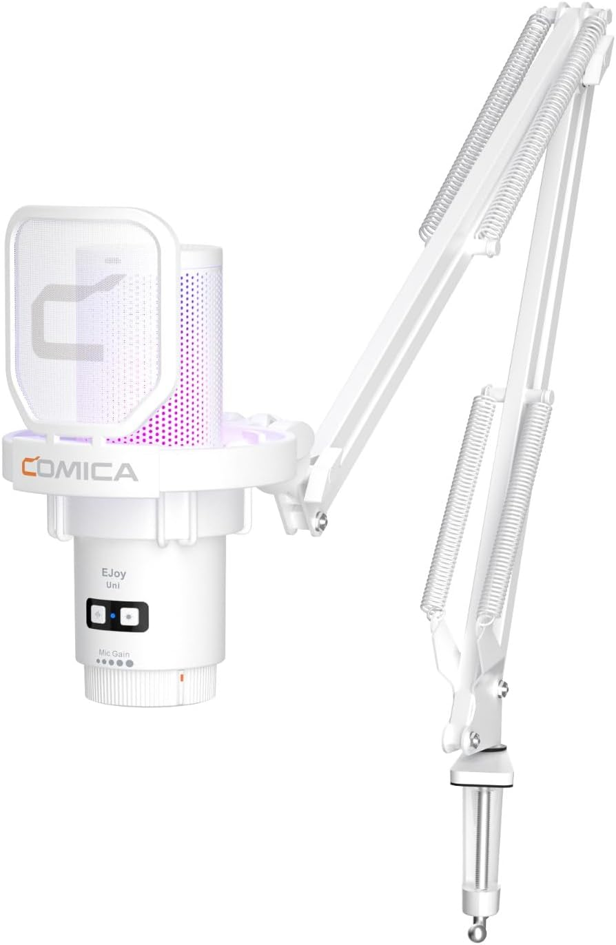 Comica Ejoy Uni a USB Microphone for Computer and Smartphone,Rgb Cardioid Condenser Gaming Mic for Podcasting,Streaming,Recording,Music Creation,With Boom Arm Stand-White image number 7