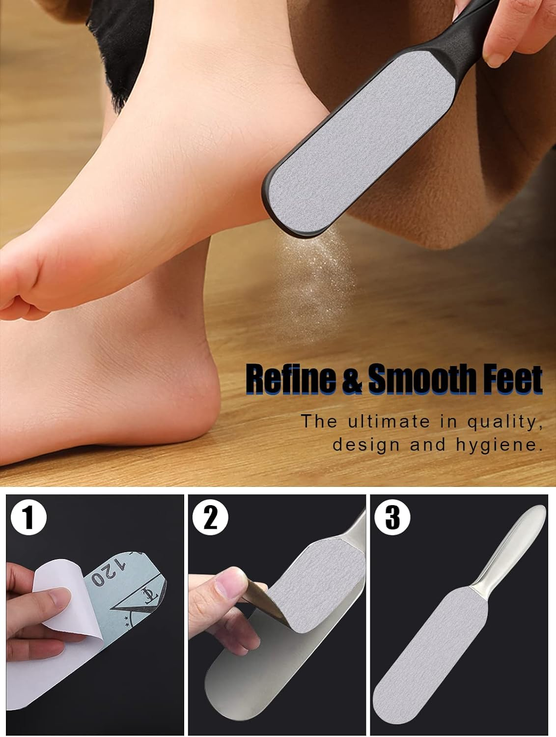 EBANKU 50 PCS Foot Files Reusable Stainless Steel Foot File Callus Remover Professional Abrasive Feet Rasp Foot Refill Pads Pedicure Sandpapers Replacement (Gray) image number 4