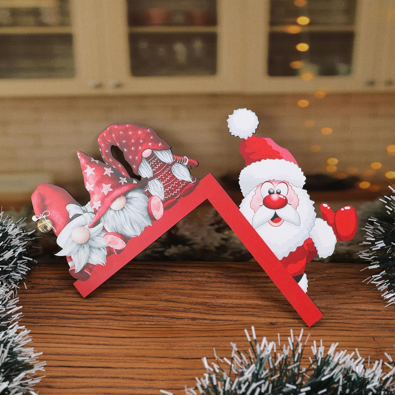 Christmas Door Corner Frame Decorations, Cute Corner Decoration Frame Sign Wooden Santa Gnome Decor, Funny Festival Ornament Door Decoration for Dorms Living Rooms Homes Bedrooms Borato image number 3