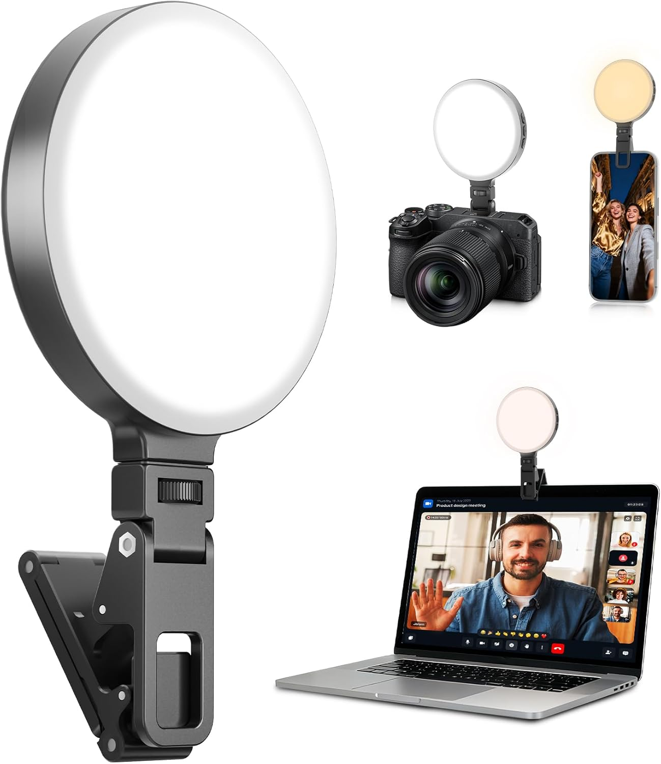 3000Mah Selfie Light for Iphone,40 LED Phone Light with Clip & Cold Shoe Mount,2500K-9900K Portable Clip on Soft Light,3 Lighting Modes for Video Conferences,Camera,Laptop,Streaming,Makeup image number 3