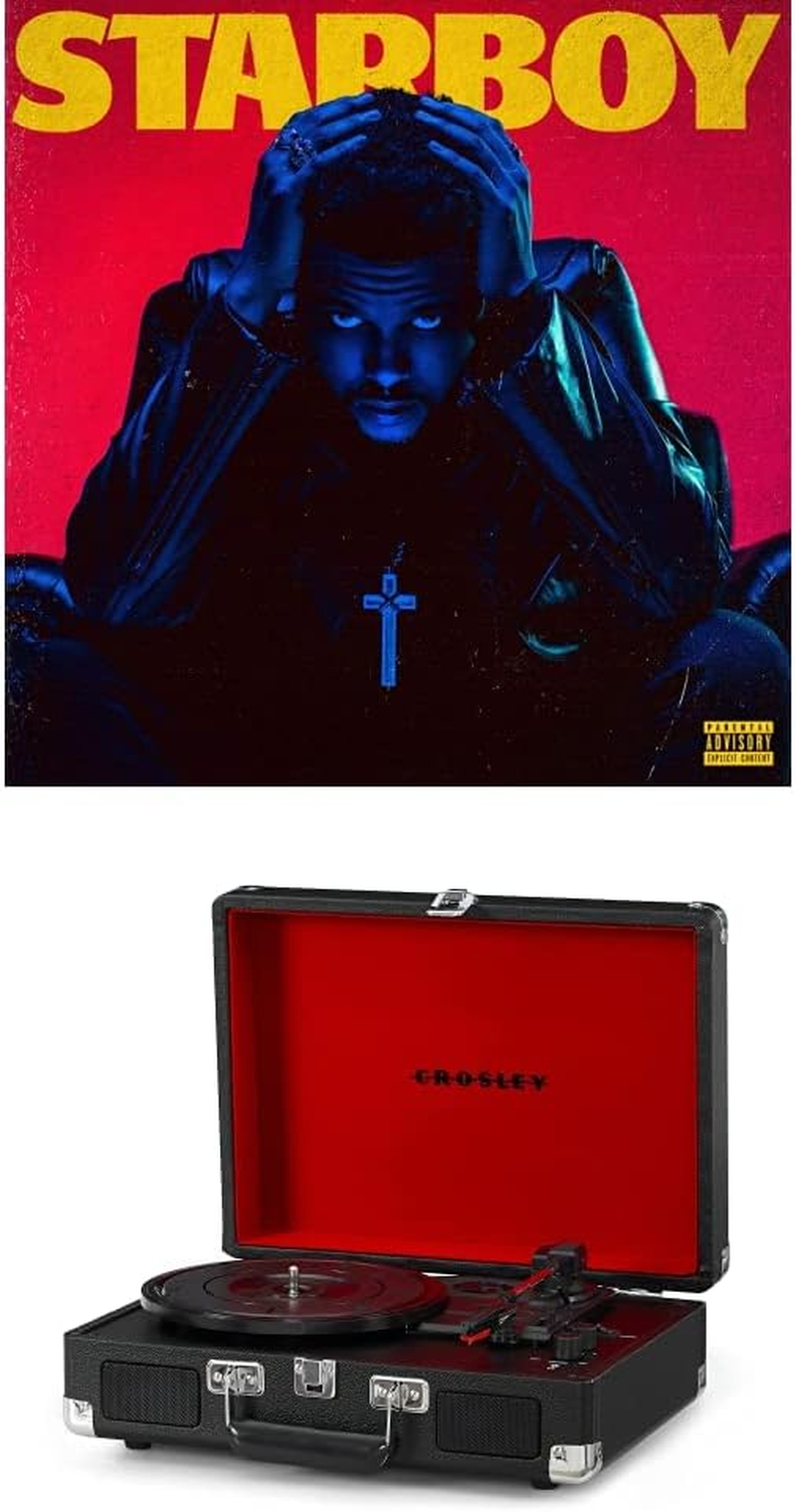 Crosley Cruiser Deluxe Vintage Suitcase Turntable (Blue) and Weeknd - Starboy [Bundle]