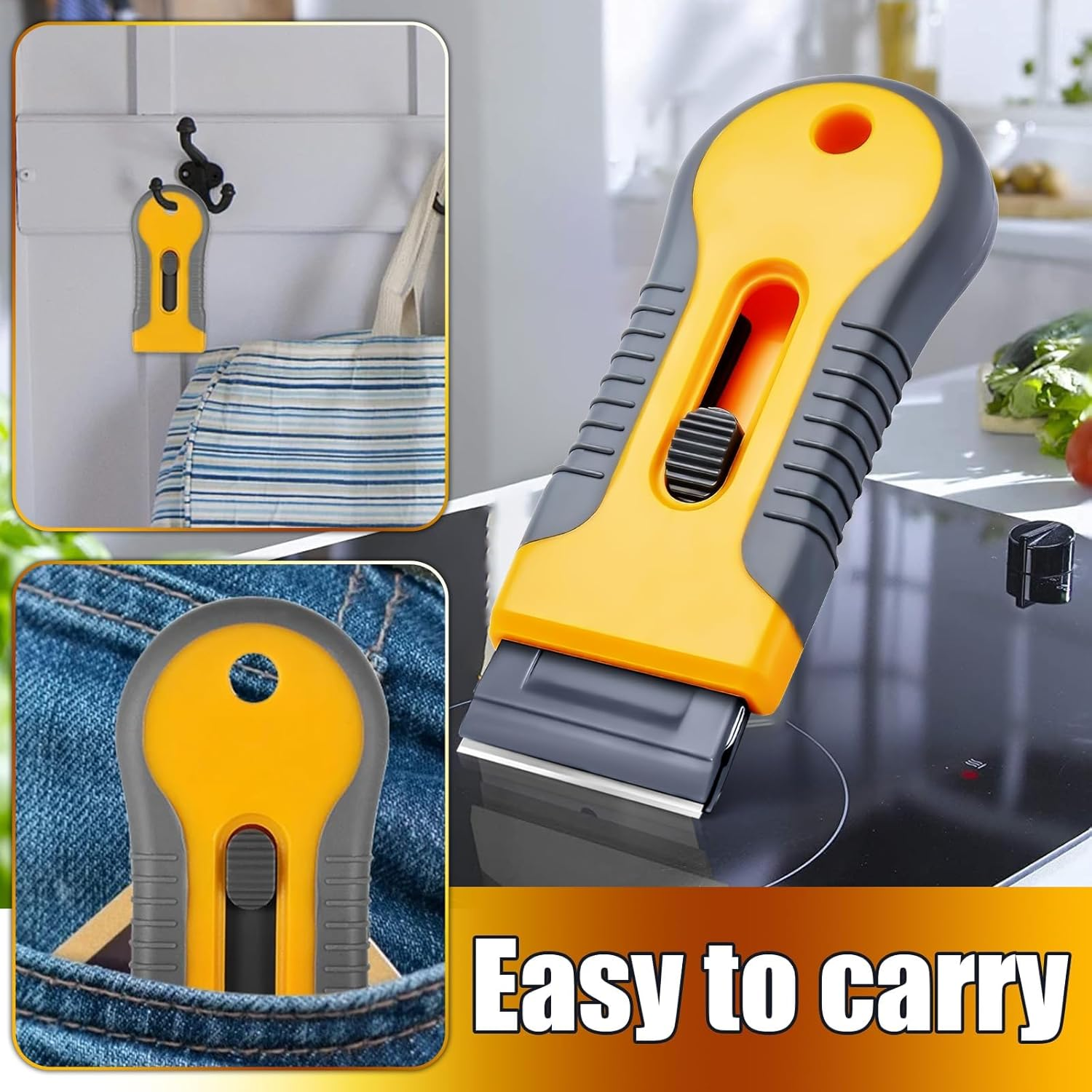 Razor Blade Scraper, Cleaning Razor Scraper for Glass with 15 Pcs Extra Blades, Razor Blade Retractable for Removing Labels, Stickers, Decals, Glue Residue, Paint from Glass (Yellow) image number 6