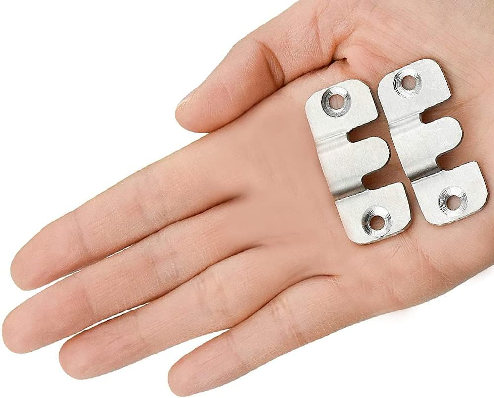 Bestgle 30 Pcs (15 Pairs) Wall Mount Buckle Bracket, Stainless Steel Interlocking Photo Frame Hanging Hook Hangers Buckle Insert Fittings for Mirror Picture Photo Painting image number 1