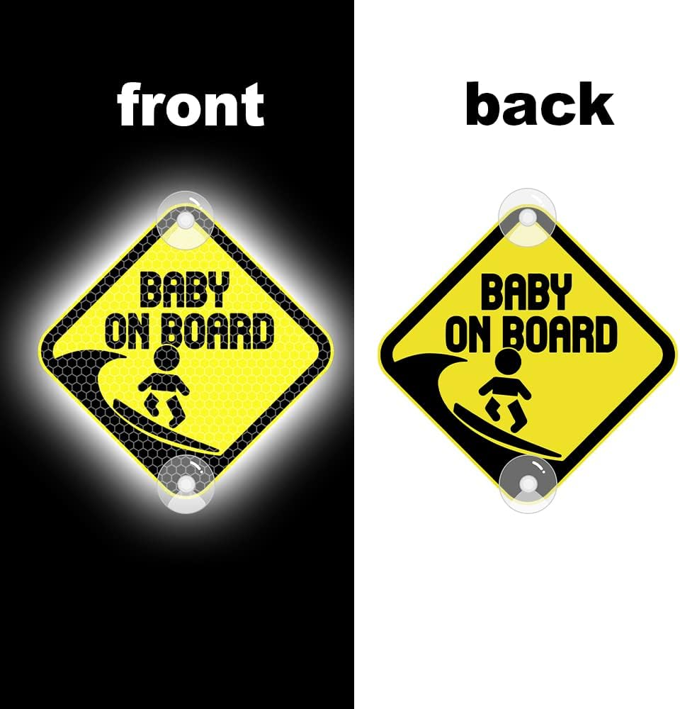 Vesvory Baby on Board Surf Sticker for Cars, Reflective PVC Car Decals with Suction Cups Double-Side Baby on Board Sign Reflective Baby Safety Warning Car Decal,4.72X4.72 In(Reflective Yellow) - Blue image number 5