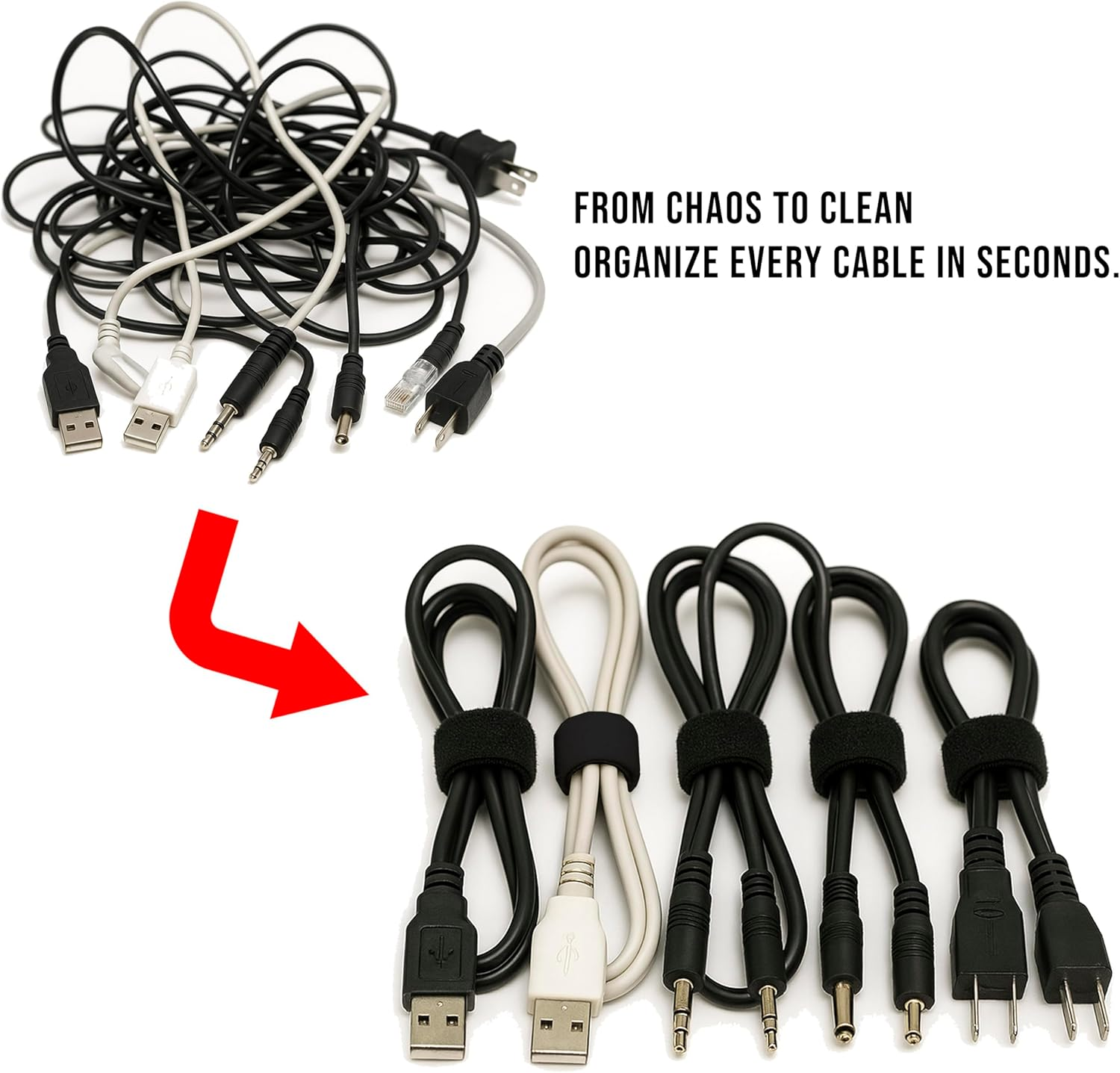 130 PCS 6 Inch Reusable Cable Ties Adjustable Cord Straps, Hook & Loop Wire Organizer for Home, Office & Electronics Cable Management