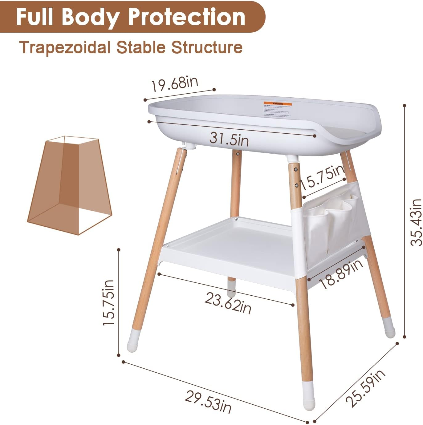 Beberoad Love Baby Changing Table &ndash; Adjustable Height Nursery Changing Station with Soft Pad, Organizer & Large Storage Shelves &ndash; Diper Table for Newborns & Infants (White) image number 1