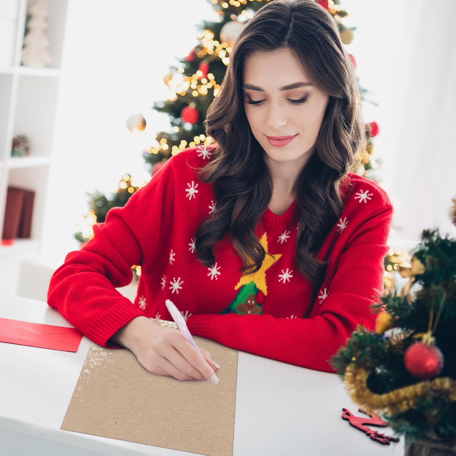 140 Pcs Christmas Stationery Paper White Snowflakes Letterhead Paper 8.5" X 11" Rustic Faux Kraft Winter Holiday Paper for Wedding Invitation Crafts Computer Office Supplies image number 3