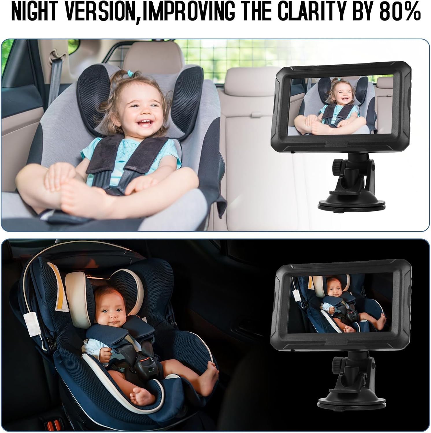 Asixxsix Baby Car Camera HD 1080P, Baby Car Mirror with Camera, USB Plug, 4.3" HD Night Vision Function and 360&deg; Rotation Plug, Facing Car Baby Monitor for Infants Kids Pets image number 4