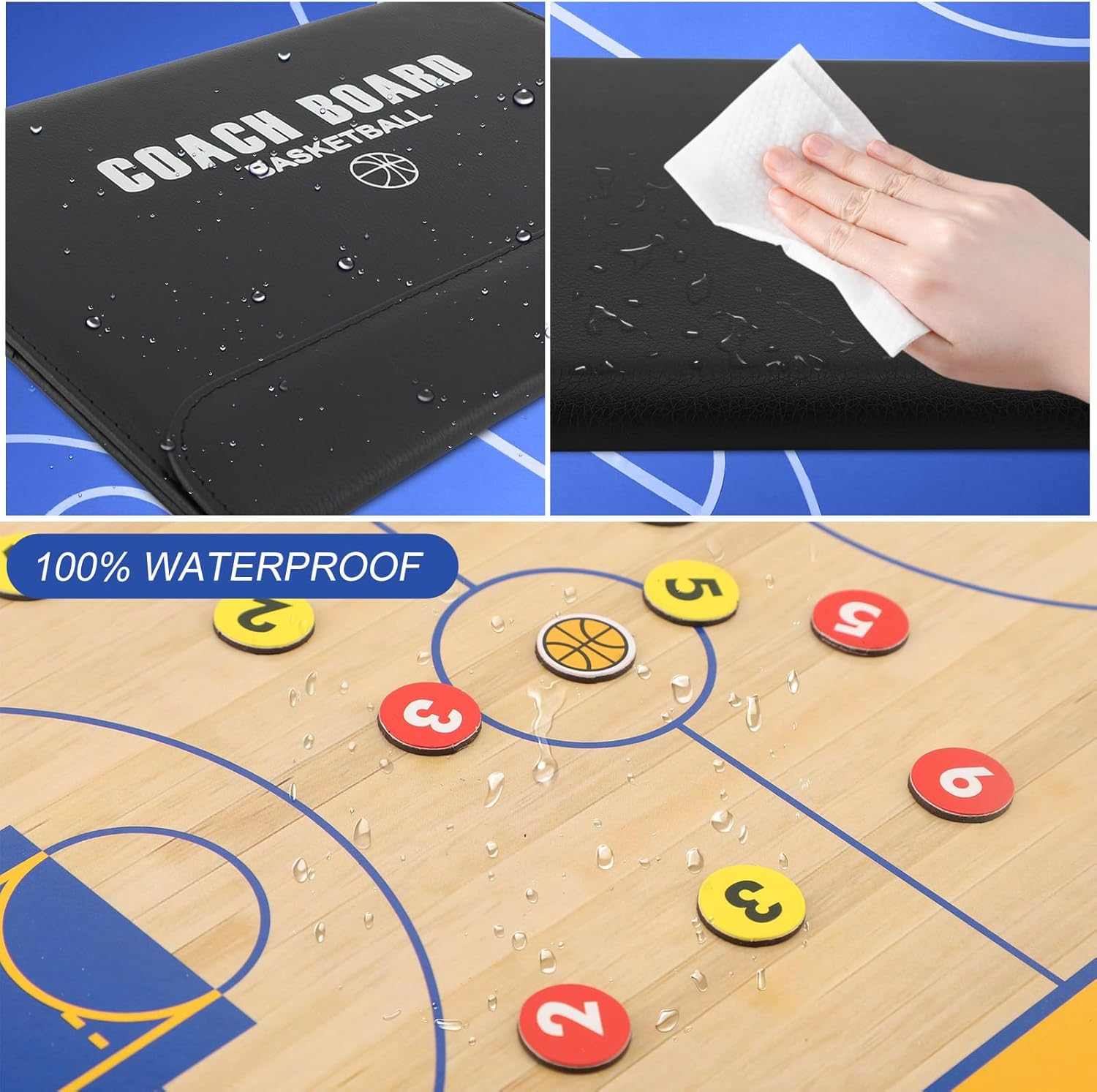 Basketball Coaching Board with Magnetic Makers Marker Pen Basketball Training Folder 3 Fold