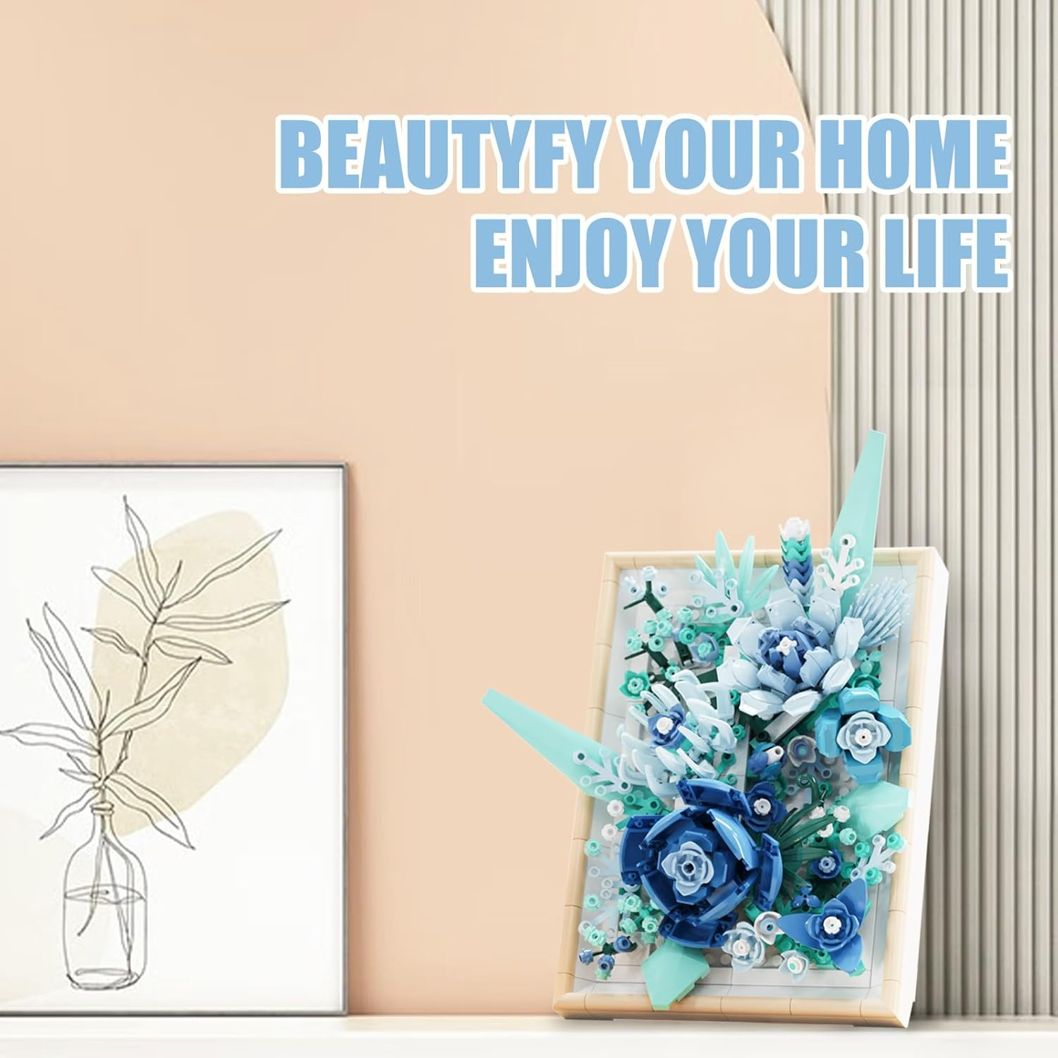 Flowers Building Block Set Compatible with , DIY Blue Roses Picture Frame, Home Office Decor, Wall Art Botanical Collection Gifts for Adults Teens Age 8+(728 Pcs) image number 2