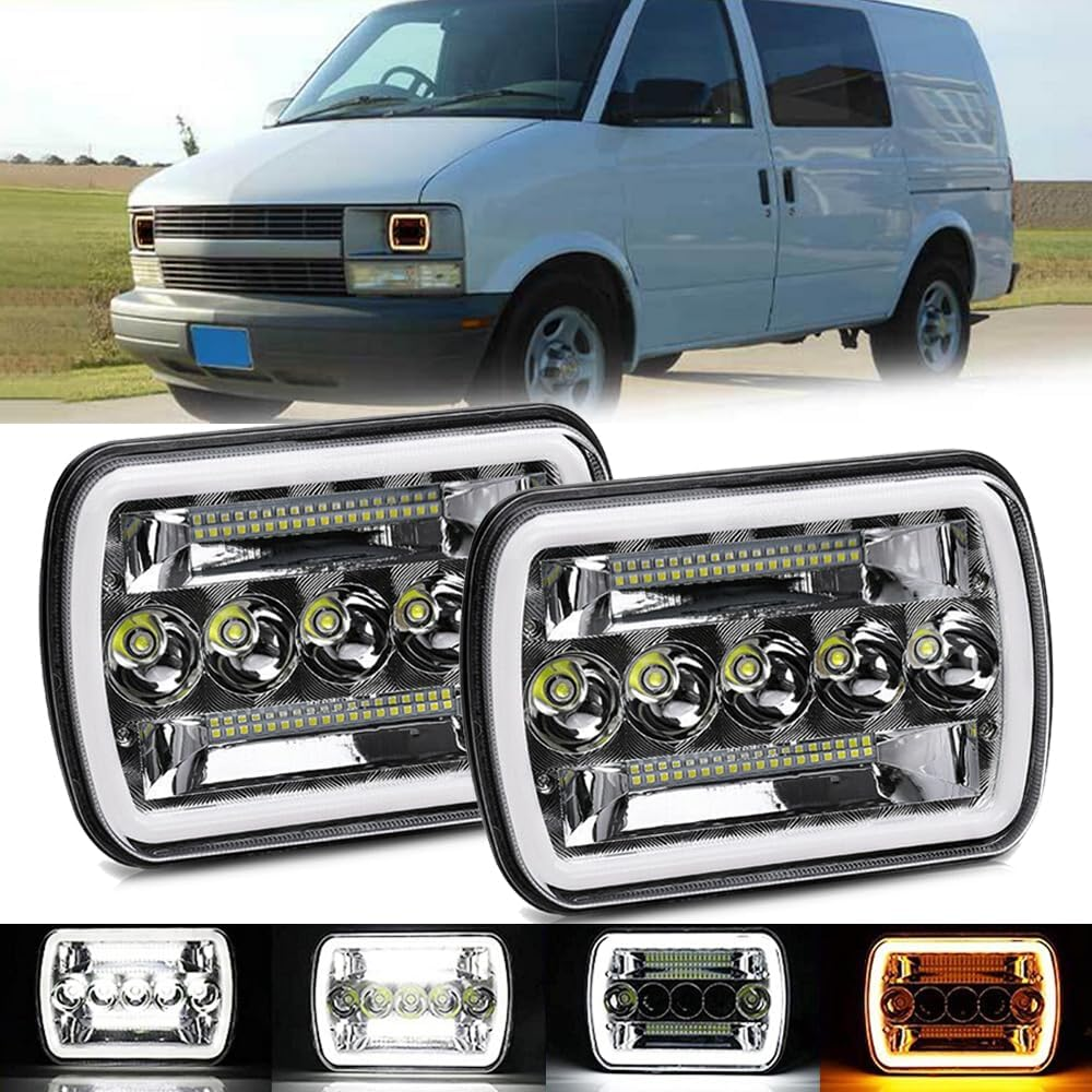 Yanchaofei 5X7 7X6 in LED Headlights Replacement for Chevy S10 Blazer Express Cargo Van 1500 2500 3500 Pickup Dod-Ge Ram F250 E350 Wrangler YJ XJ Cherokee Truck with 45W Hi/Lo Beam Amber/White DRL image number 4