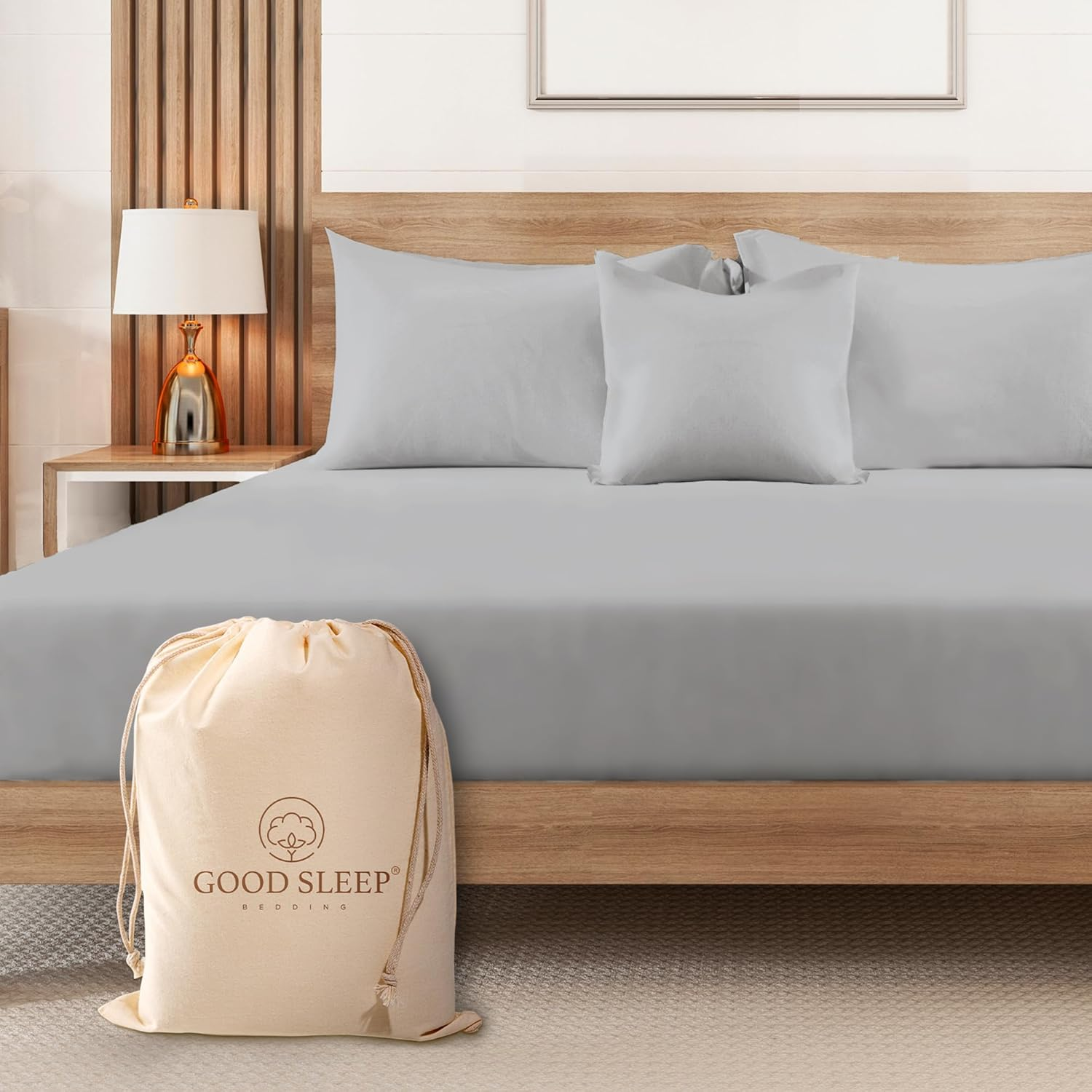Good Sleep Bedding Queen Size Fitted Sheet Only - Soft & Breathable, Luxury 1000 Thread Count 16" Deep Pocket Queen Fitted Sheet, 100% Egyptian Cotton Fitted Sheet Queen - Light Blue Fitted Sheets