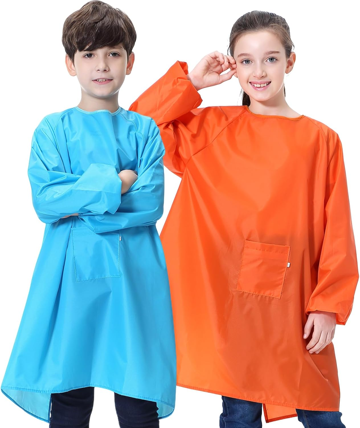 MINIQ Kids Art Smock,Painting Apron for Toddler,Children Artist Smock with Pocket and Long Sleeves,Long Section,Waterproof, Gorgeous Smock, XXL for Age 5-8