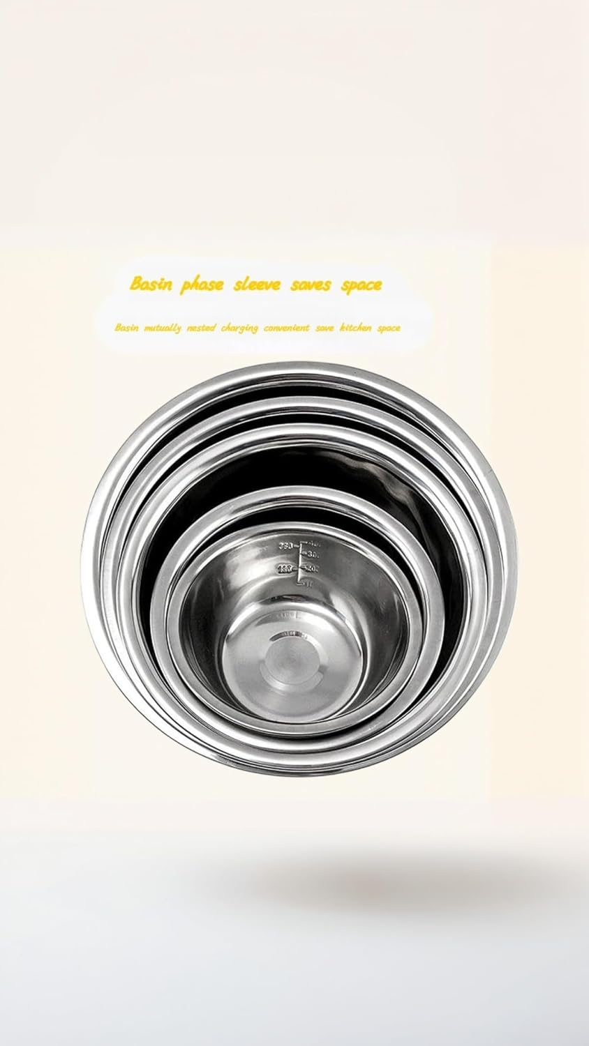 5-Piece Stainless Steel Mixing Bowl Set, Premium Nesting Design for Space-Saving Storage, Easy-Grip Handles, for Cooking, Baking, and Food Prep, Durable Metal Bowls image number 5