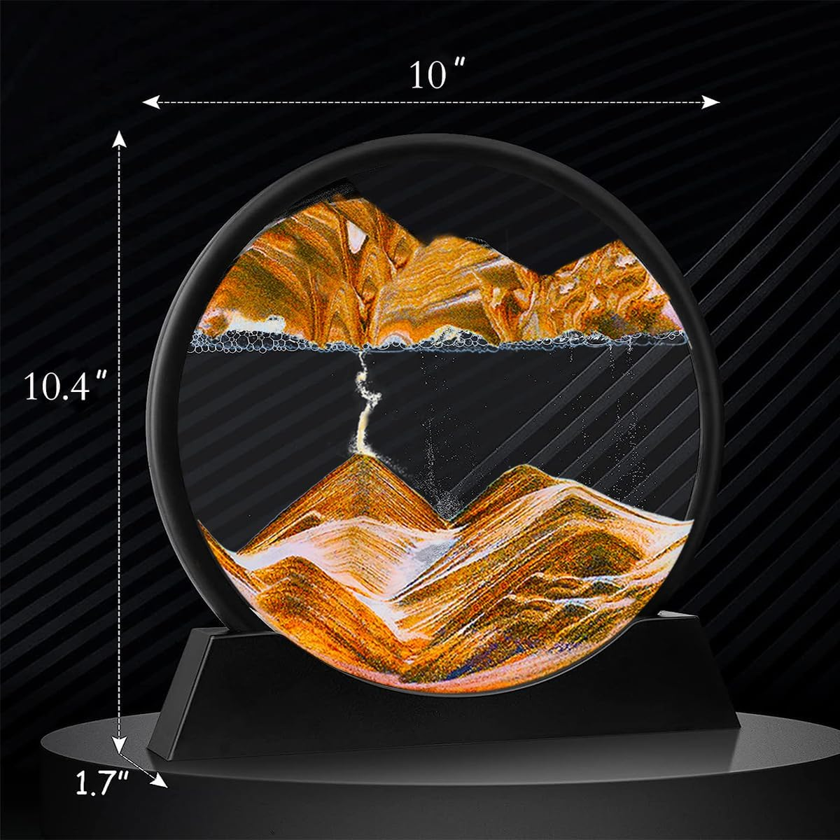 Sandbilder-Moving Sand Art Decor, Falling Picture in Motion, 3D Deep Sea Sandscape, Flowing Relaxing Toy, Rotating Display for Desktop Office Home (Black, 12") image number 3