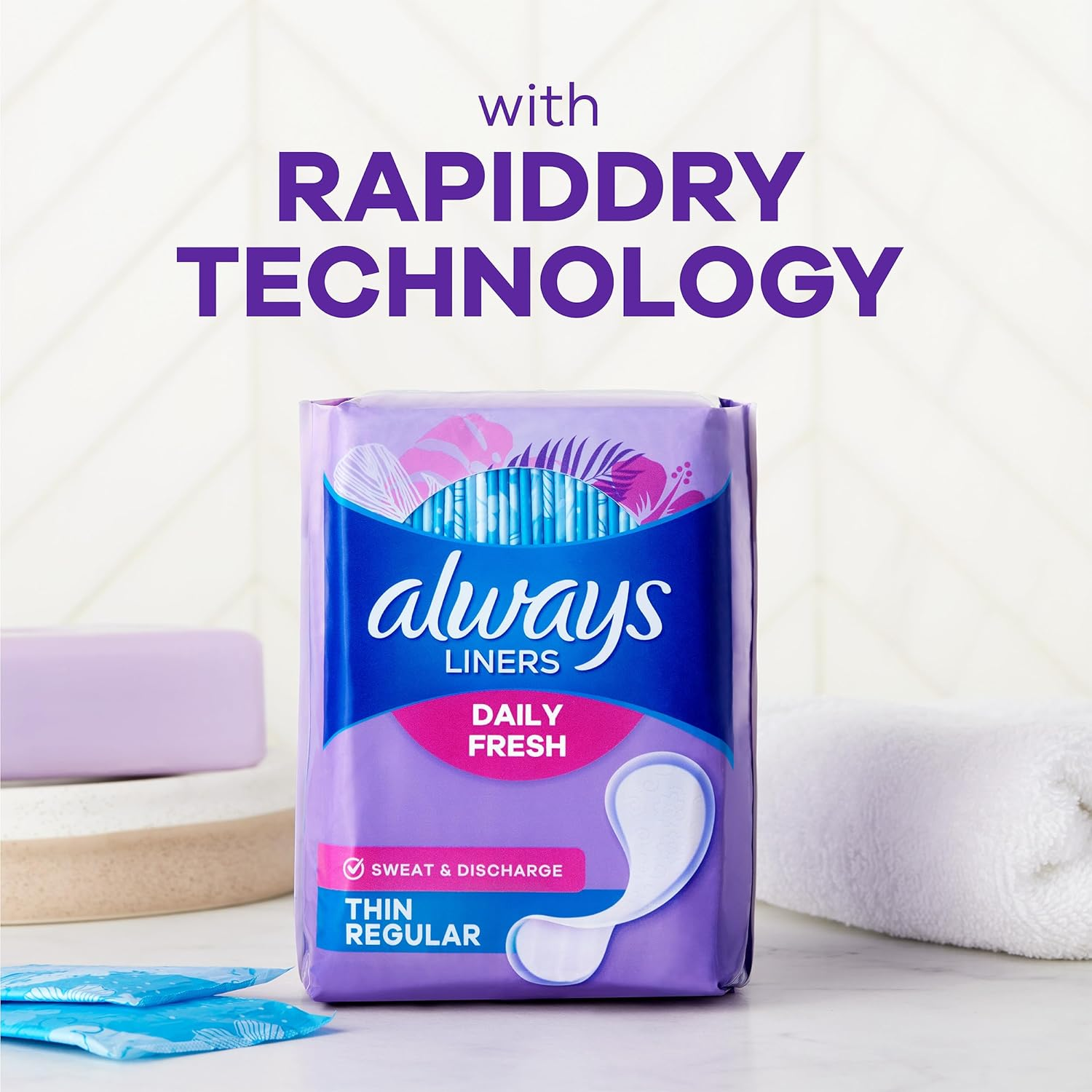 Always Thin Dailies Wrapped Liners, Unscented, 162 Count image number 2