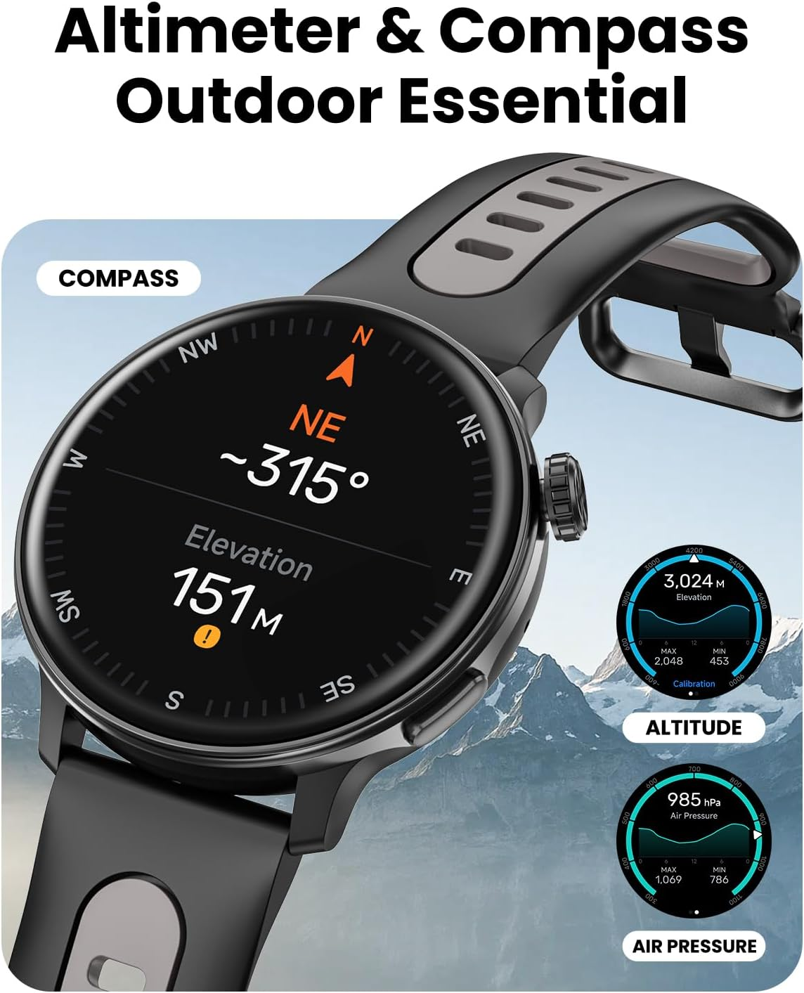 Smart Watch GPS, 1.43" AMOLED Screen Smart Watch for Men/Women Fitness Tracker, Military Smartwatches Compass，Compatible with Android & Ios (Bluetooth Call Answer/Dial), Multiple Sports Modes image number 5