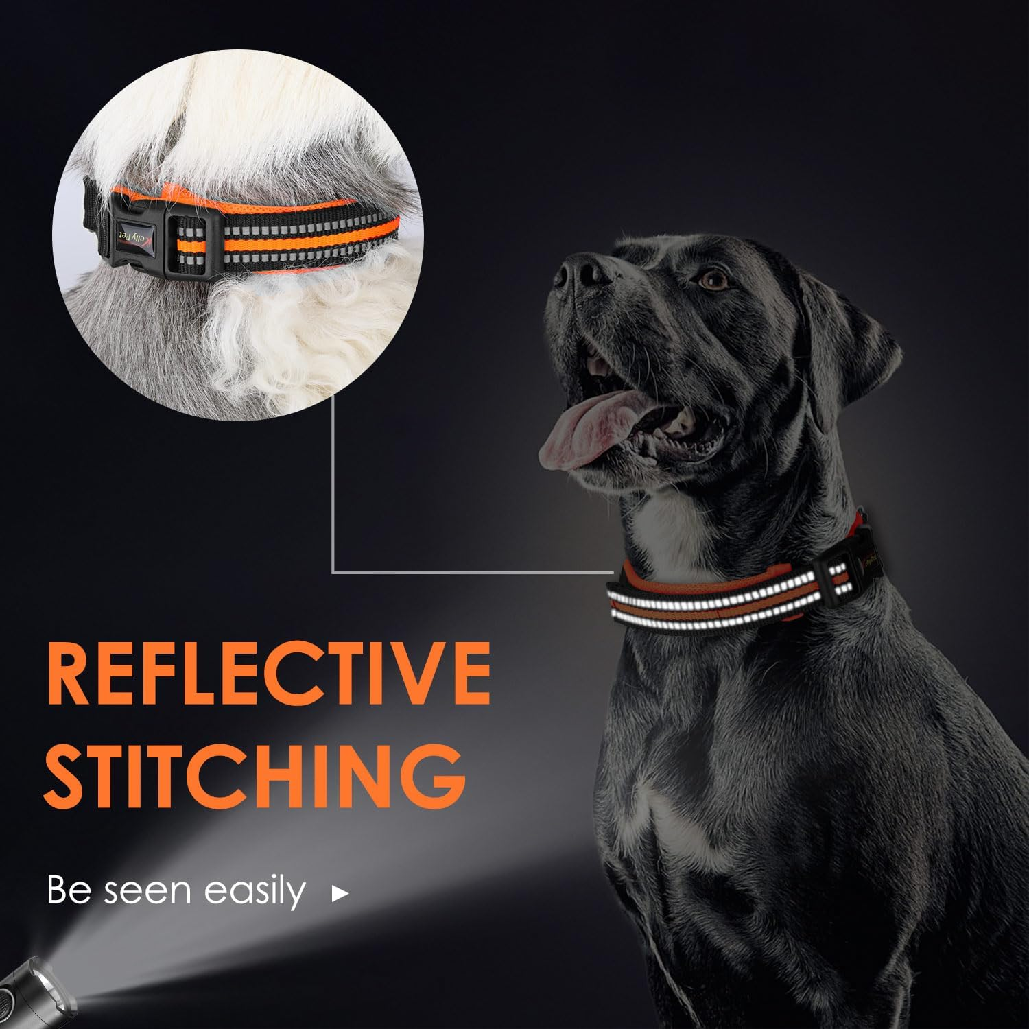 AUTOWT Reflective Dog Collar, Soft Neoprene Padded Breathable Nylon Pet Collar, Adjustable Classic Puppy Collars with Safety Locking Buckle for Small Medium Dogs Walking (Orange, S) - Orange image number 6