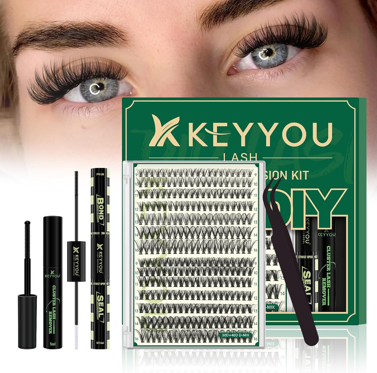 KEYYOU Lash Clusters 280Pcs Individual Lashes 40D+50D D Curl 9-16 MIX DIY Eyelash Extension Soft&Natural Volume Cluster Lashes DIY Lash Extension at Home(40D+50D）