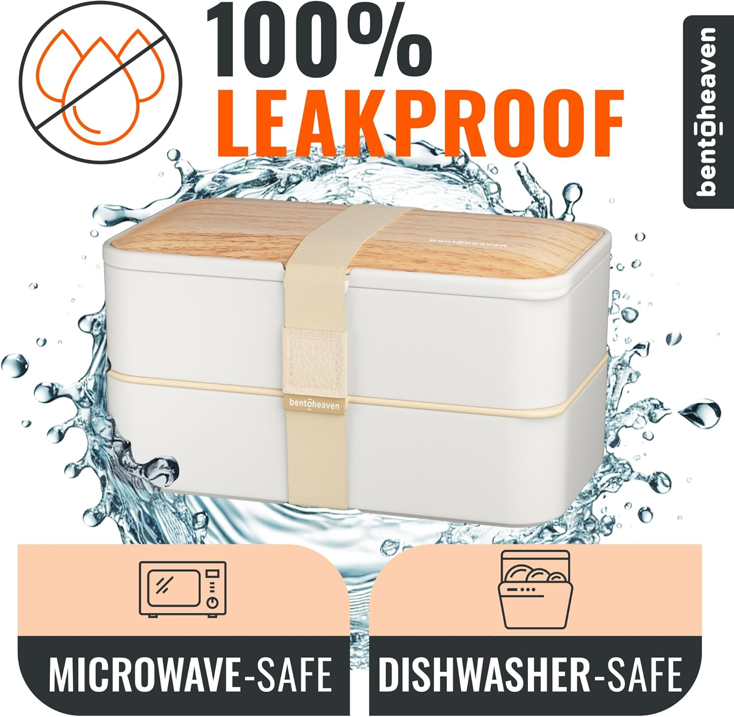 Bentoheaven Premium Bento Box Adult Lunch Box with 2 Compartments (1200Ml), Cutlery & Set of Chopsticks, Large Dip Container, Cute Black Japanese Bento Box, Rectangle, Microwavable (Bright Light) image number 5