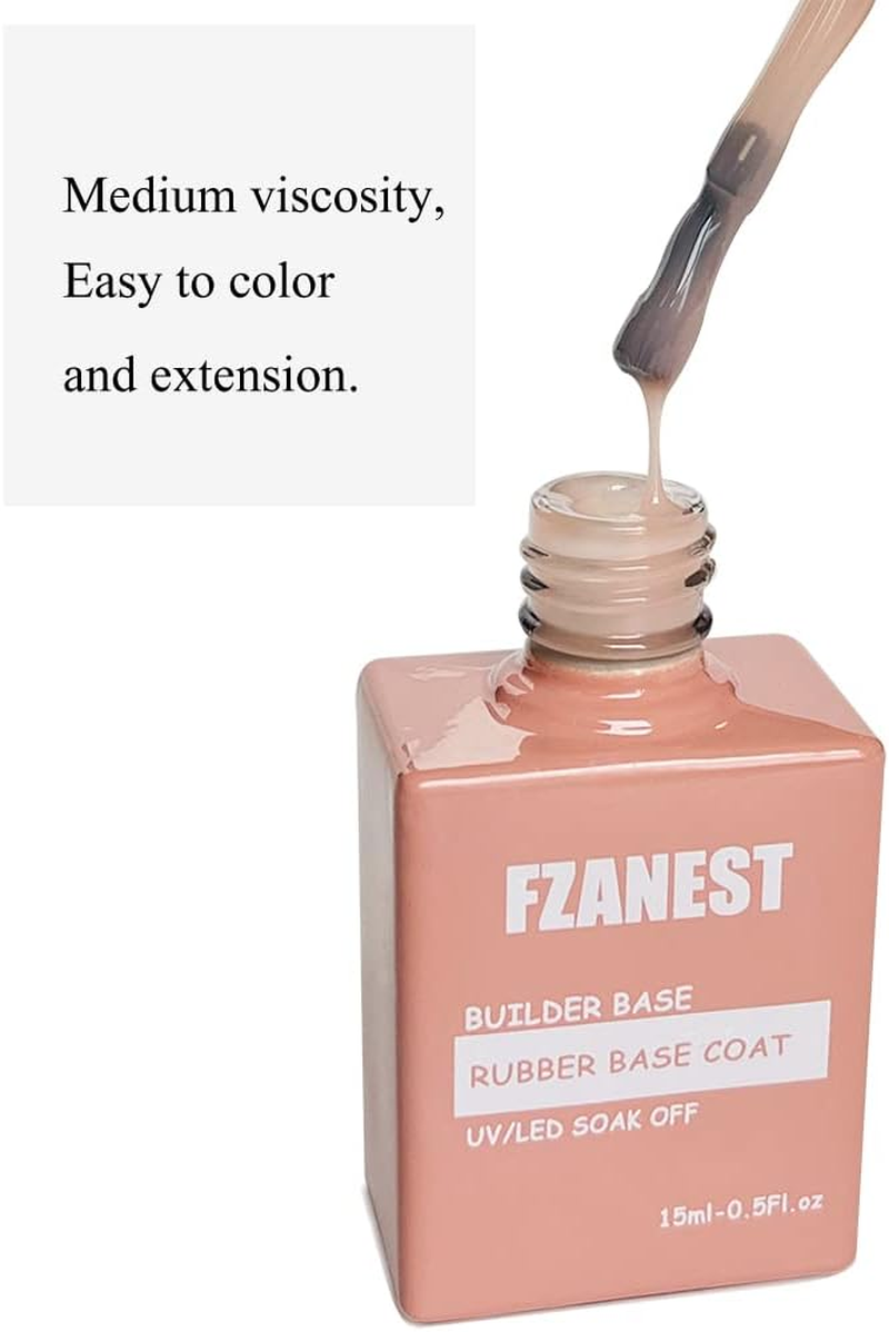 FZANEST Natural Nude Builder Gel for Nails, 15Ml Rubber Builder Base Jelly Color Gel Polish Rubber Base Coat Nail Extension Soak off French Manicure
