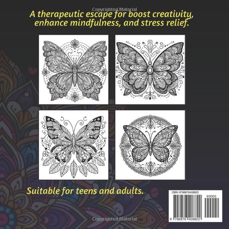 Butterfly Mandalas Coloring Book for Adults: a Captivating Journey of 50 Different Butterfly Mandalas for Creativity and Calm
