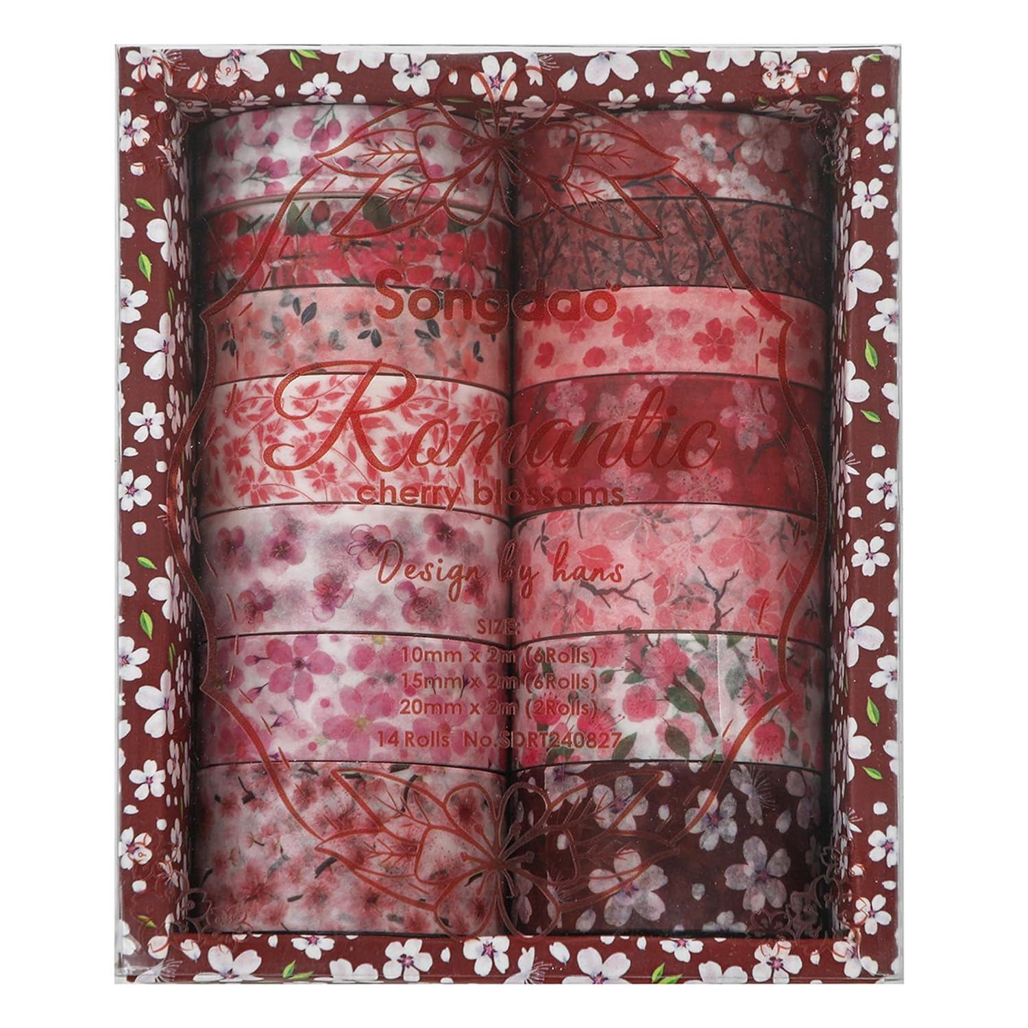 Songdao 14 Rolls Sakura Washi Tape Set Flowers Arts Adhesive Tapes Cherry Blossom Decorative Masking Tape Sets for Craft, Kids, Scrapbook, DIY, Gift Wrapping (Blush Petals)