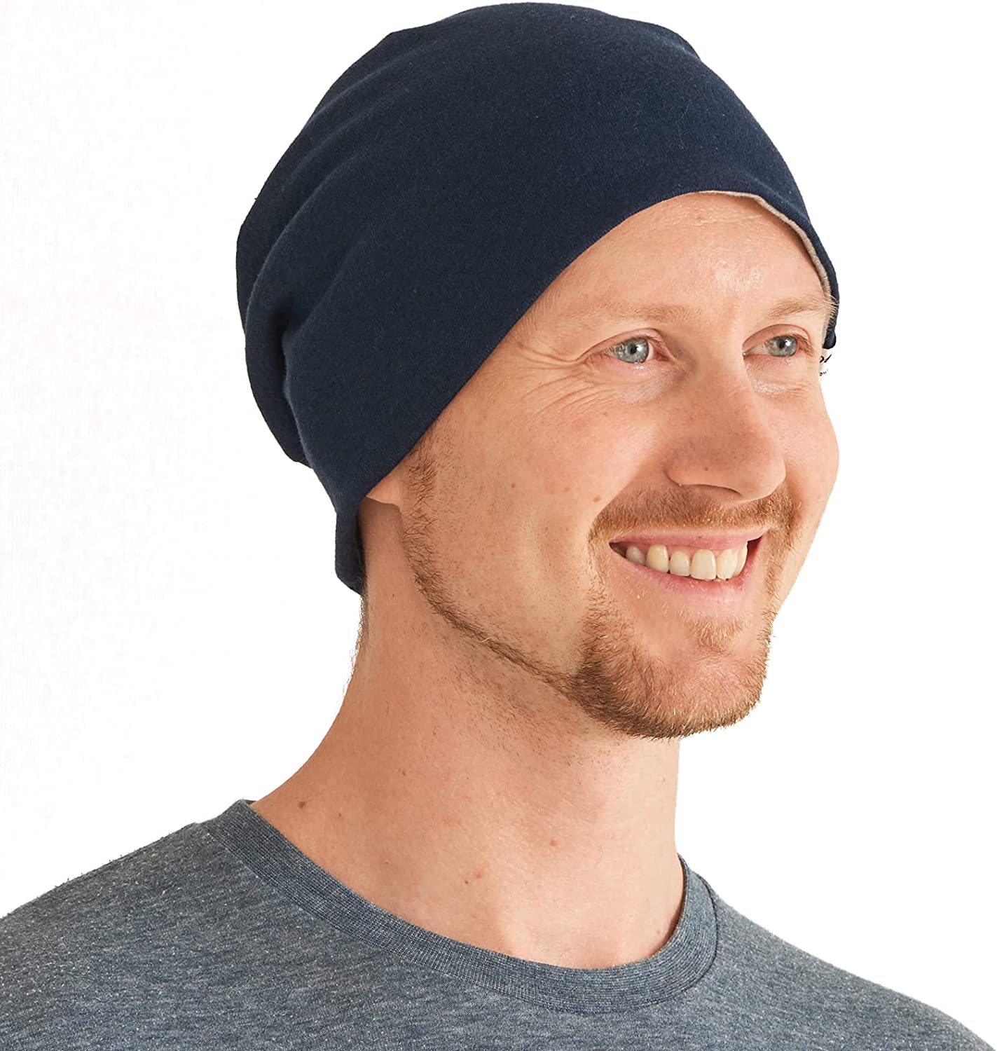 CHARM Organic Cotton Reversible Beanie - Made in Japan Slouchy Warm Knit Chemo Hat