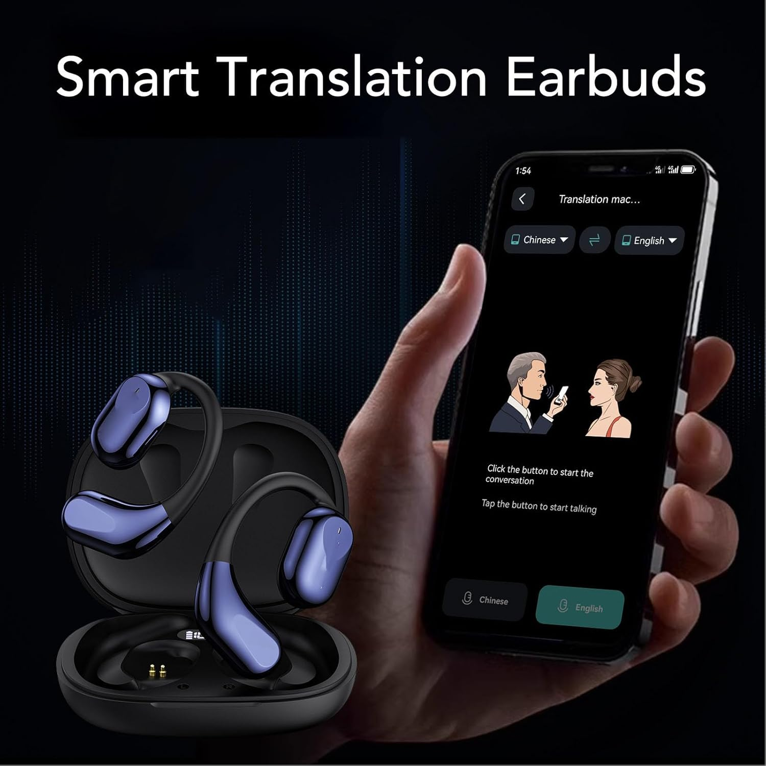 Denash Smart Translation Earbuds, 134 Languages Real Time Translator Ear Hook Bluetooth Earphones with Premium Sound for Travel Business​ image number 4