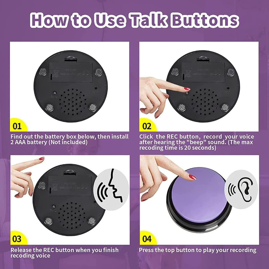 Hepzest Recordable Dog Buttons for Communication, Pet Training Buzzer, Talking Button Set Funny, 4PCS image number 1