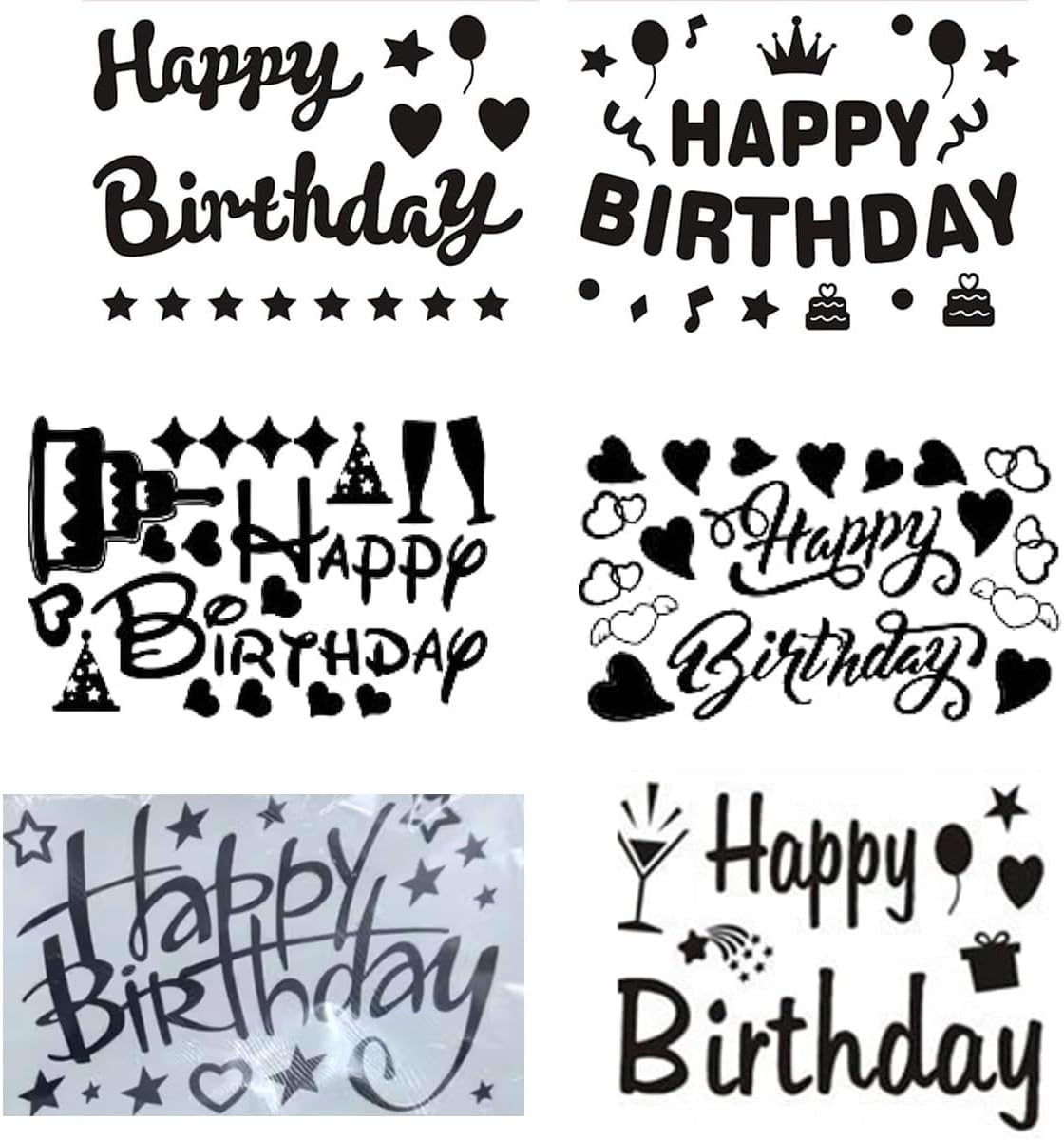 Generic Pack of 6 Gold Happy Birthday Balloon Stickers, Self-Adhesive Balloon Decorations for DIY Balloons at Birthday Party, Unisex-Kids