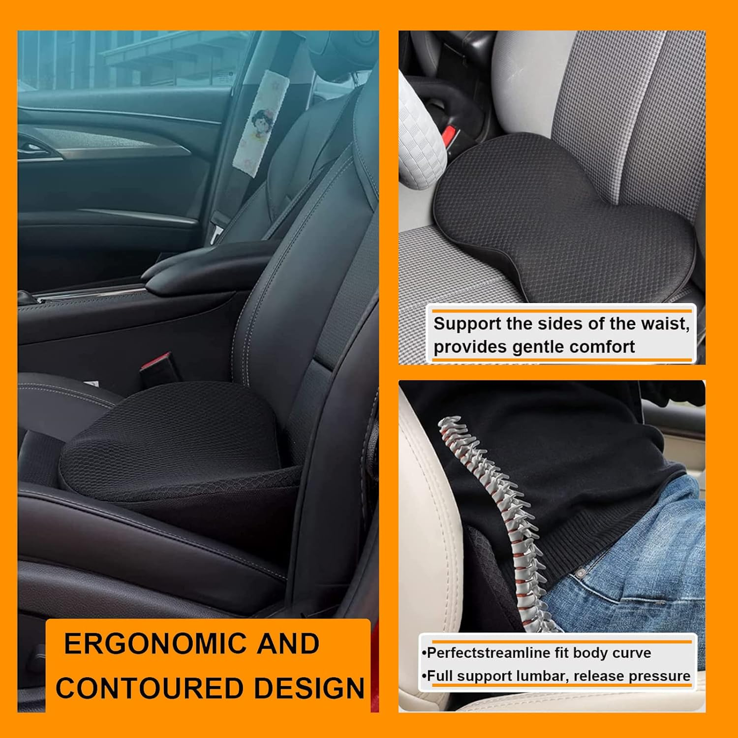 Car Seat Cushion, Memory Foam Auto Wedge Seat Pad, Comfort Low Back and Tailbone Sciatica Pain Relief Driving Pillow, Breathable Non Slip Orthopedic Support Pad, Road Trip Essential image number 4