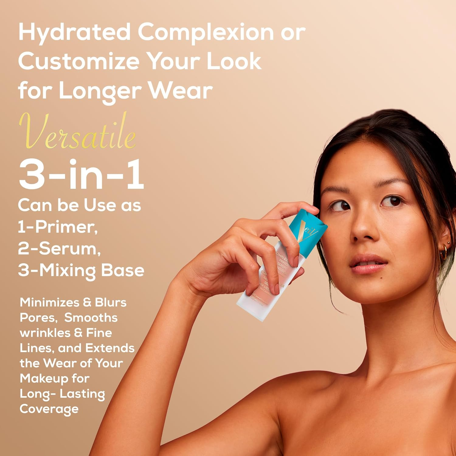 Veil Cosmetics Sunset Light 3-In-1 Primer Serum Mixing Base | Anti-Aging | Oil Free| Paraben Free | Vegan & Cruelty Free image number 2