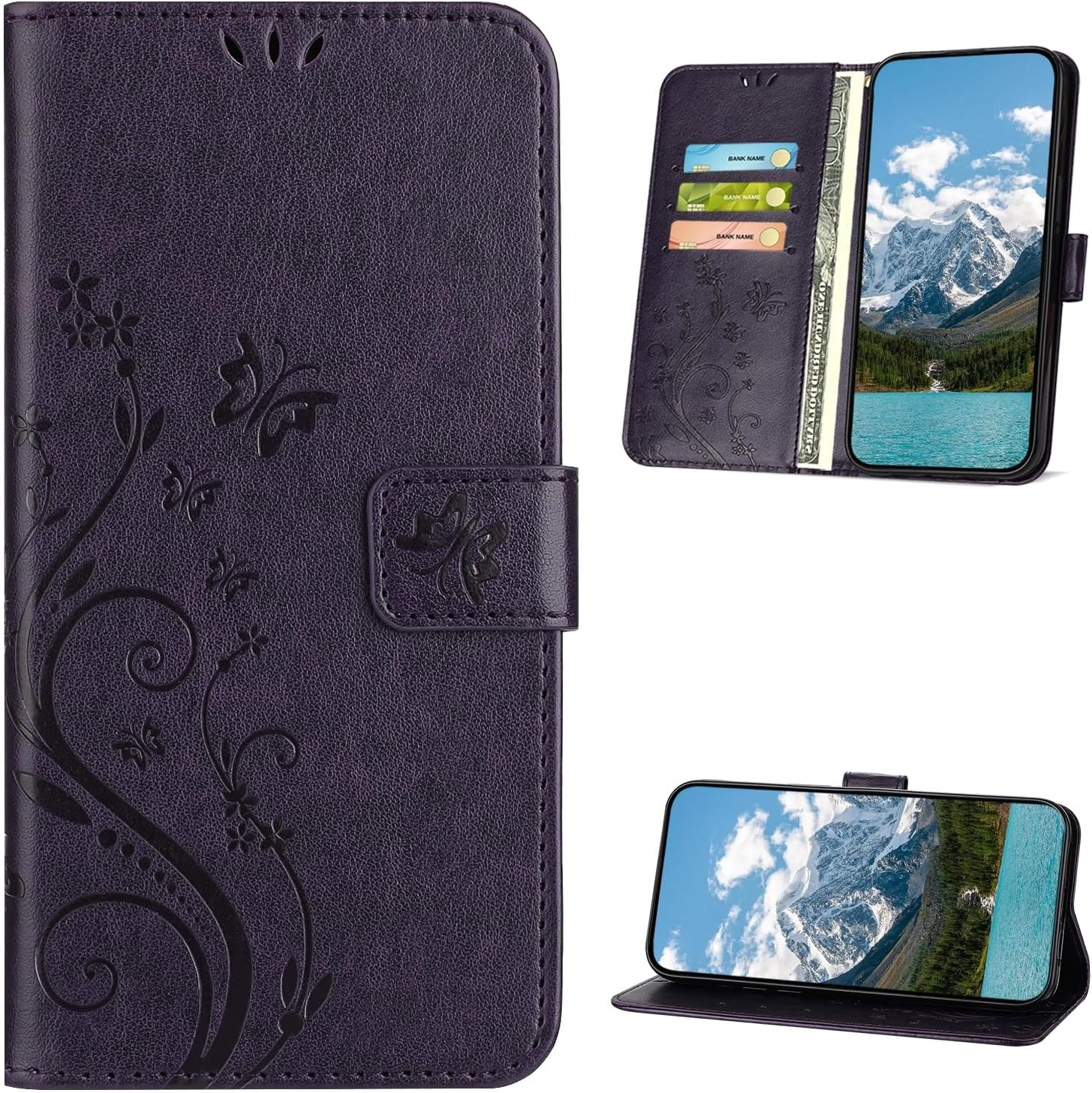 XINQCASE Mobile Phone Case for Oppo Find X3 Neo 5G Case, PU Leather Embossing Flip Case with Card Slot, Flip Case Protective Cover for Oppo Find X3 Neo 5G, Purple image number 4