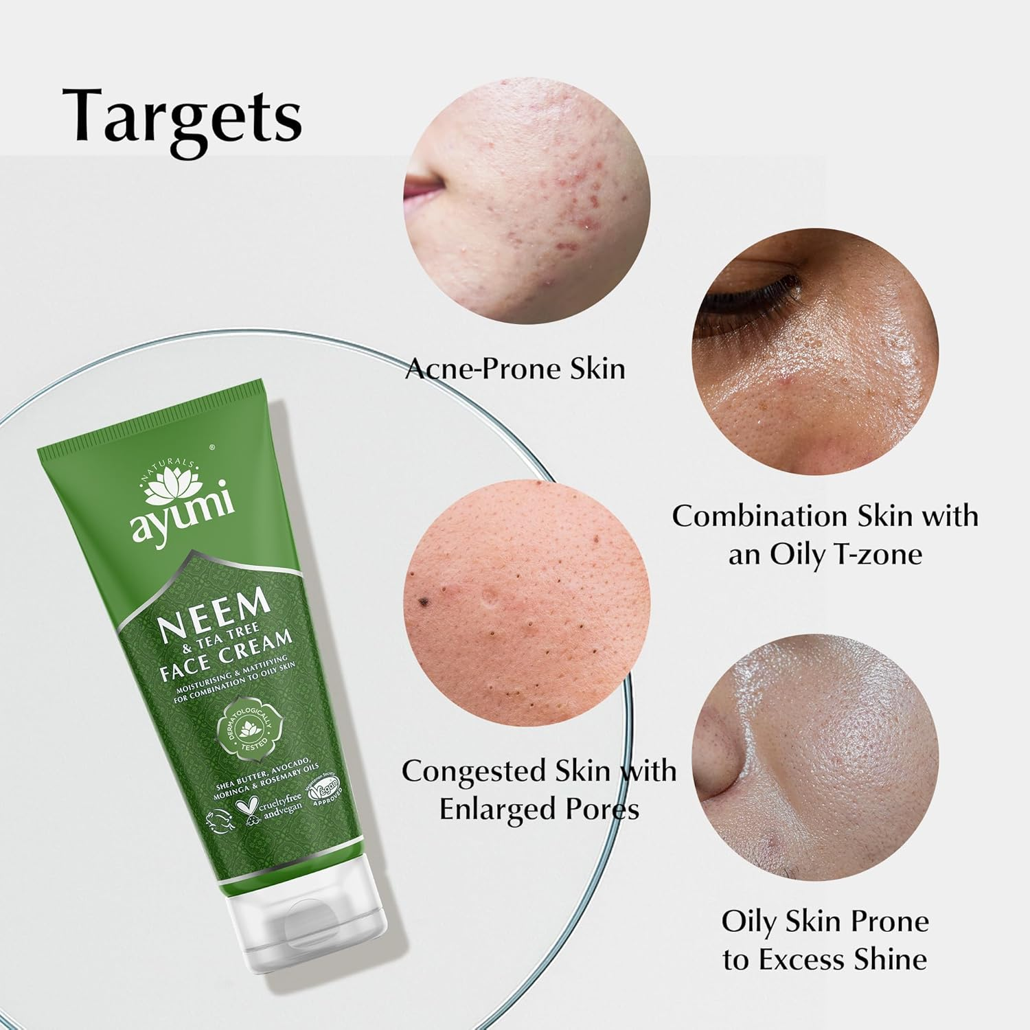 Ayumi Neem & Tea Tree Face Cream. Vegan, Cruelty-Free, Dermatologically-Tested, 1 X 100Ml image number 3