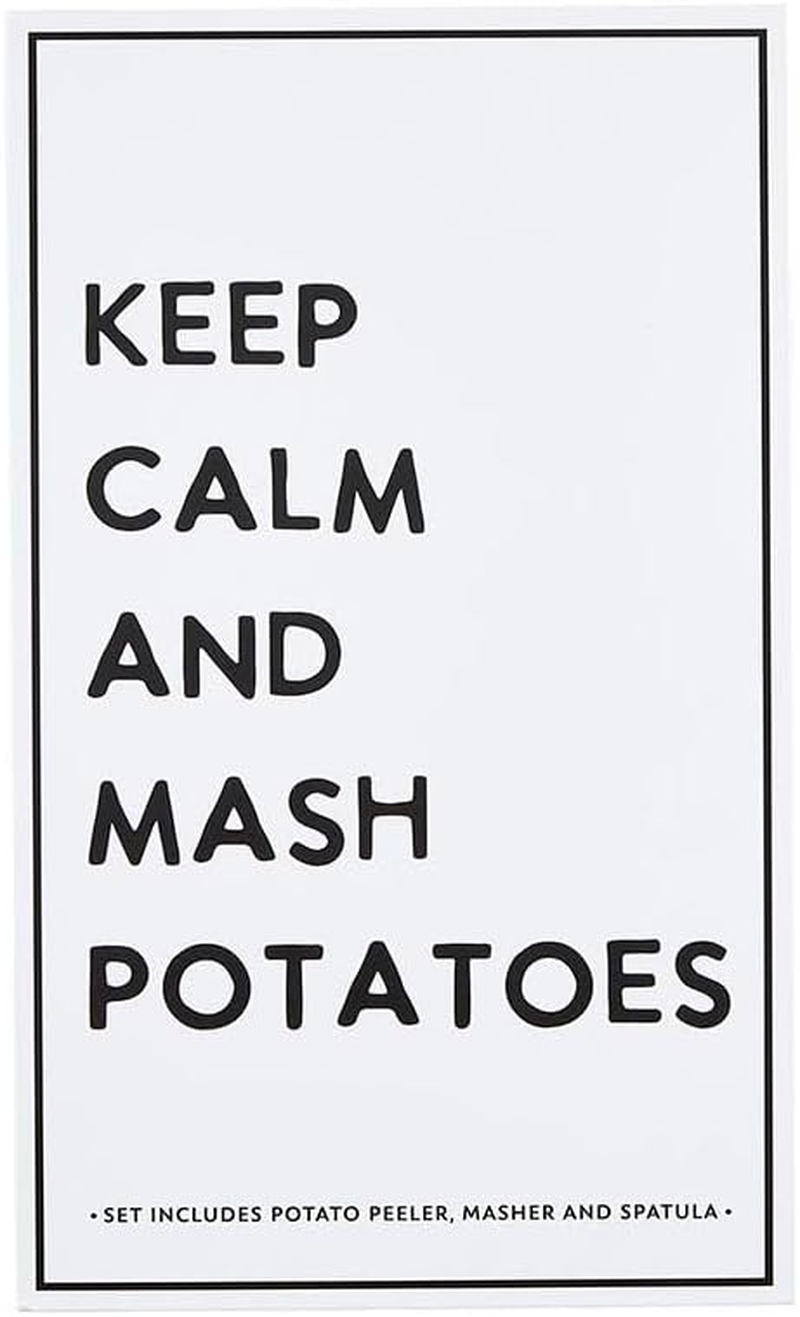 Santa Barbara Design Studio Gift Set Kitchen Essentials Tool Kit Black and White Cardboard Book Gifts, 3-Pieces, Keep Calm and Mash Potatoes