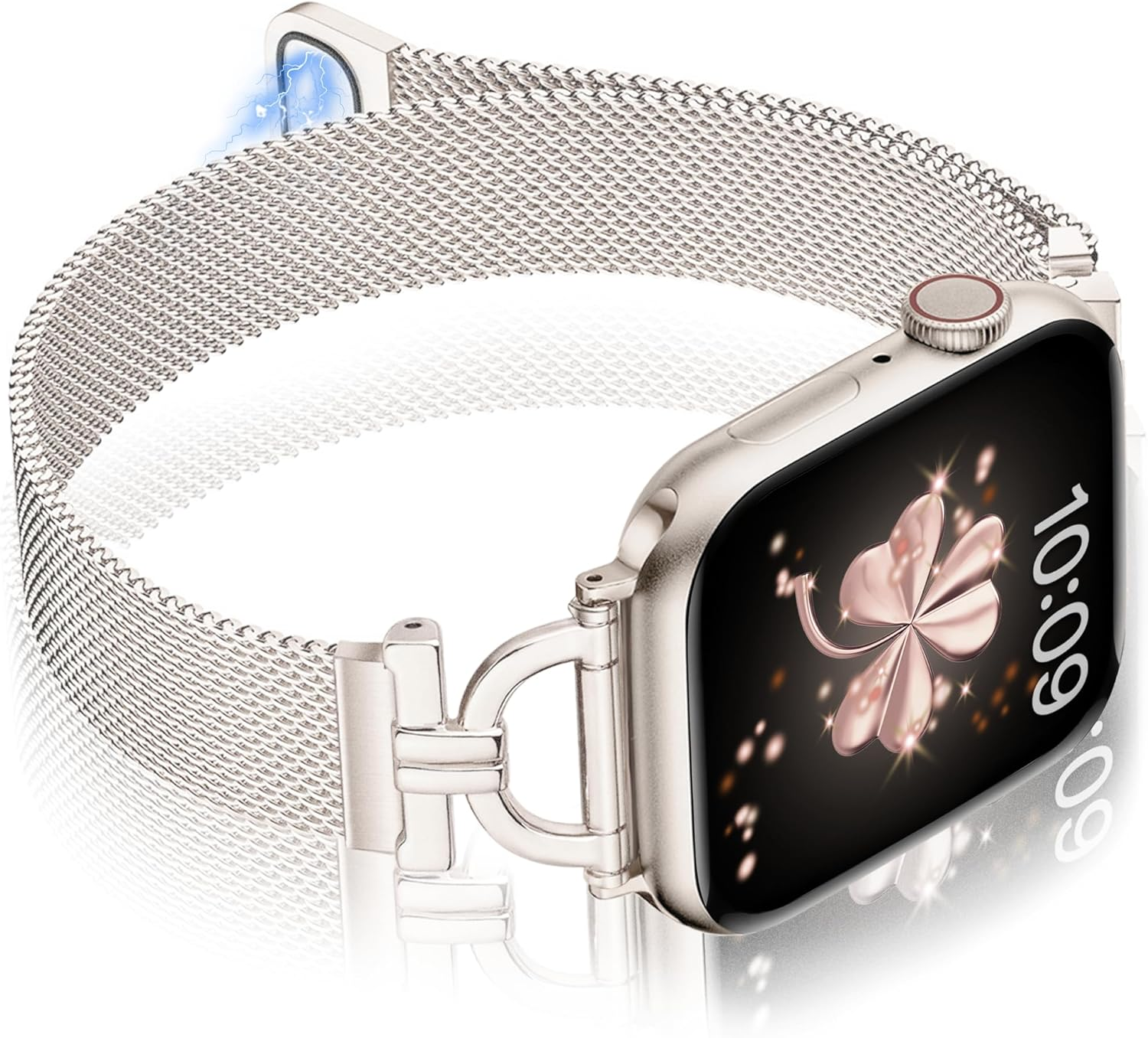 Vamyzji Compatible with Apple Watch Band 49Mm 46Mm 45Mm 44Mm 42Mm (Series 3 2 1), Silm Fashion Bling Magnetic Milanese for Apple Watch Series 11 10 9 8 7 6 5 4 3 2 1 SE, Metal Iwatch Strap for Women