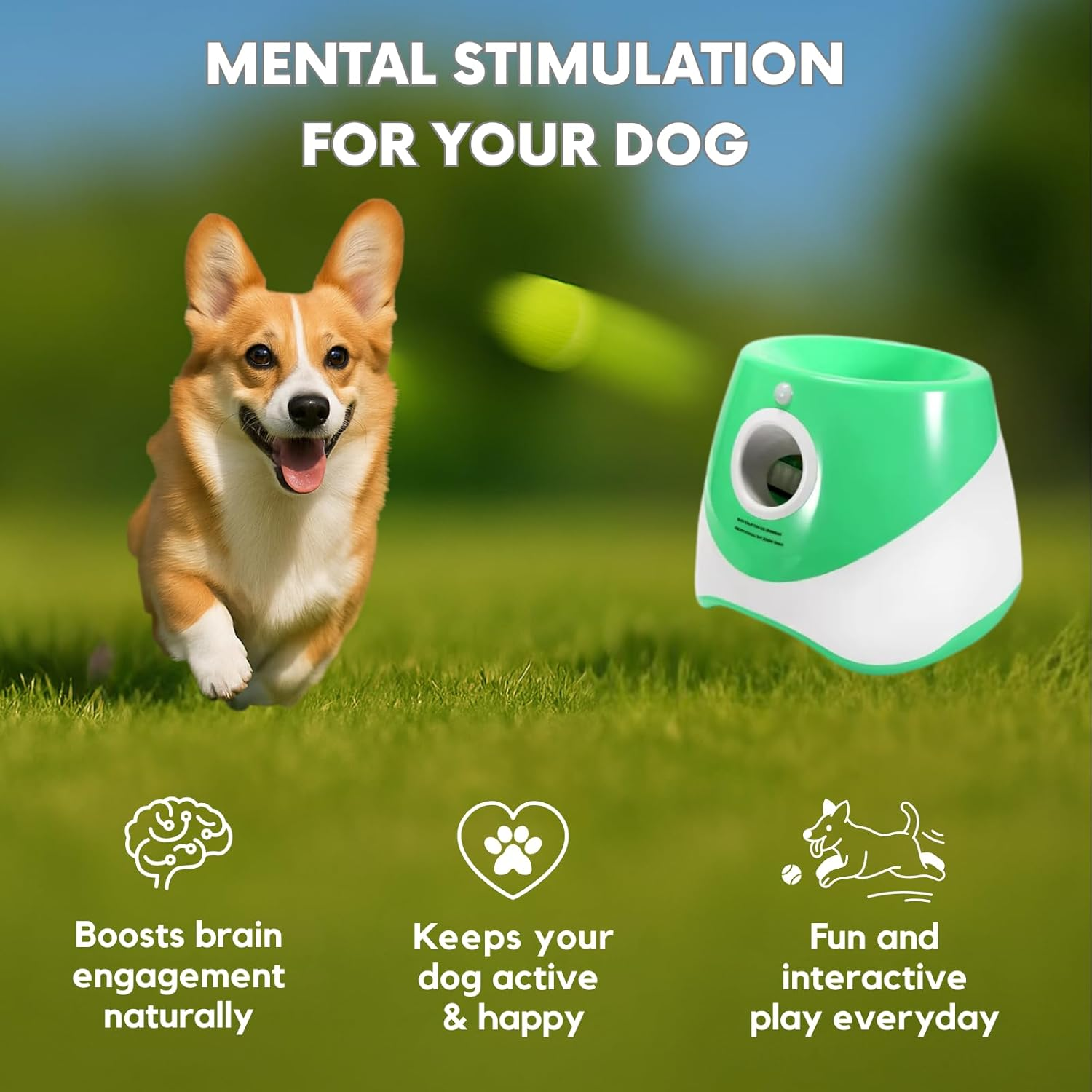 Automatic Dog Ball Launcher for Small & Large Dogs Adjustable Distance 10-30 FT & Rechargeable Fetch Machine Perfect Indoor & Outdoor Interactive Toy Green, Includes 6 Balls Pet Training image number 4