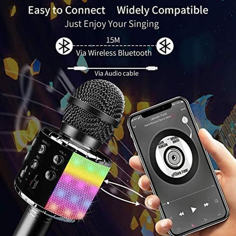 Wireless Bluetooth Karaoke Microphone with Controllable LED Lights, Xkey 4 in 1 Portable Karaoke Machine Speaker for Android/Iphone/Pc, Best Gifts Toys for Girls & Boys (Black1) - Rose Gold image number 6