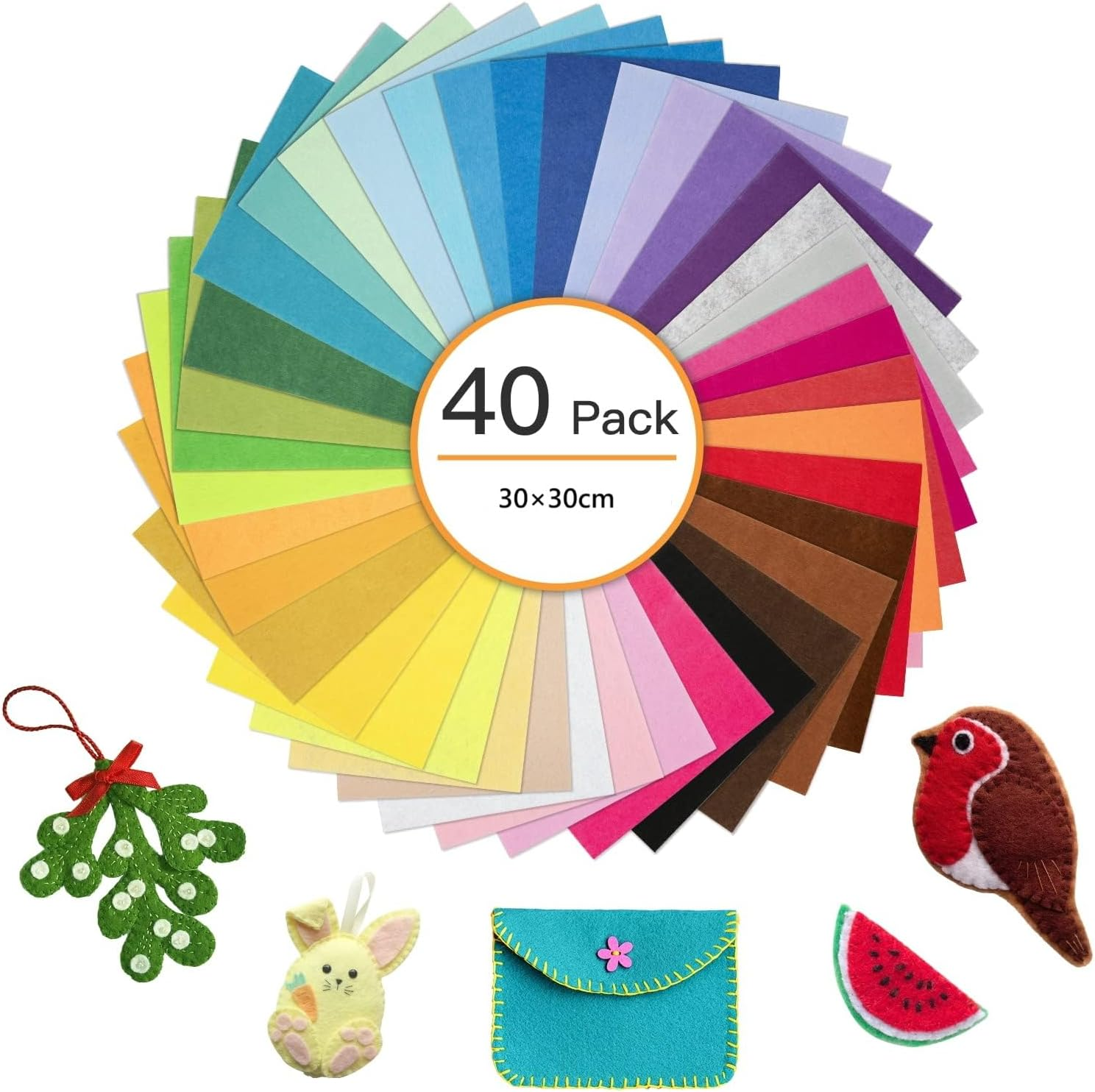 BIGCOW Felt Fabric Sheets, 40 Pieces, 30X30 Cm, Assorted Colours, 1Mm Thick image number 2