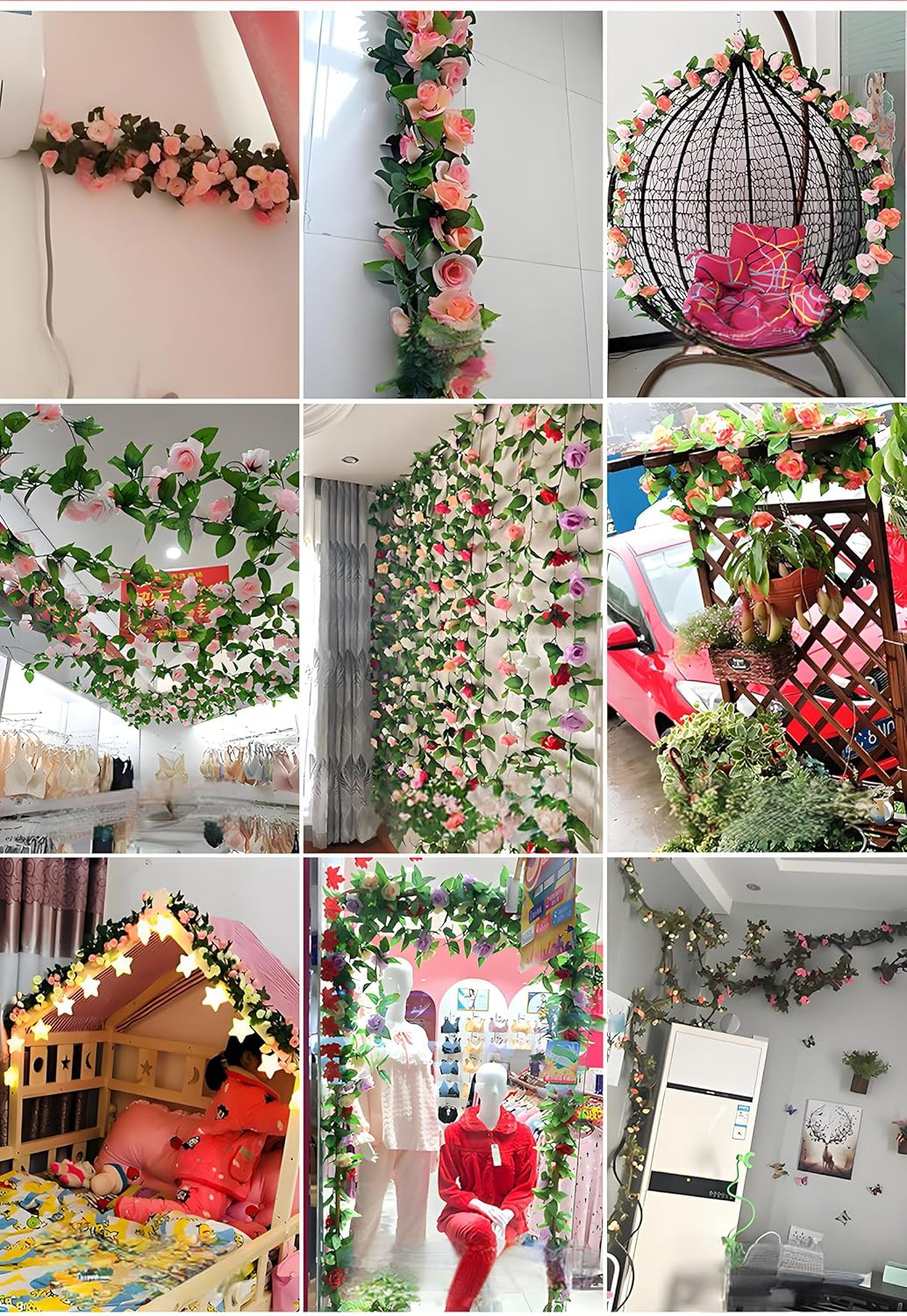 KEAIDUO 2 Pack 6Ft Artificial Fake Rose Garland Vines Hanging Silk Flowers for Outdoor Indoor Wedding Wall Badroom Decoration White image number 2