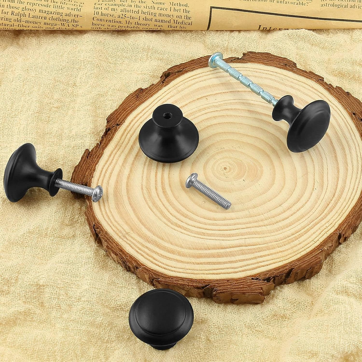 Auvotuis 20Pcs round Cabinet Knobs, 1Inch Matte Black Drawer Knob Pull Handles Modern Zinc Dresser Knobs for Wardrobe, Cupboard, Door image number 2